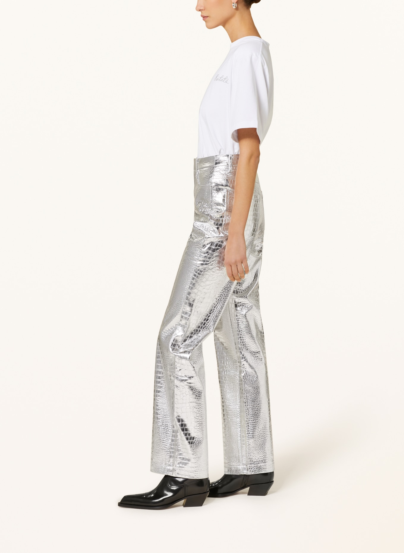 ROTATE Pants in leather look, Color: SILVER (Image 4)