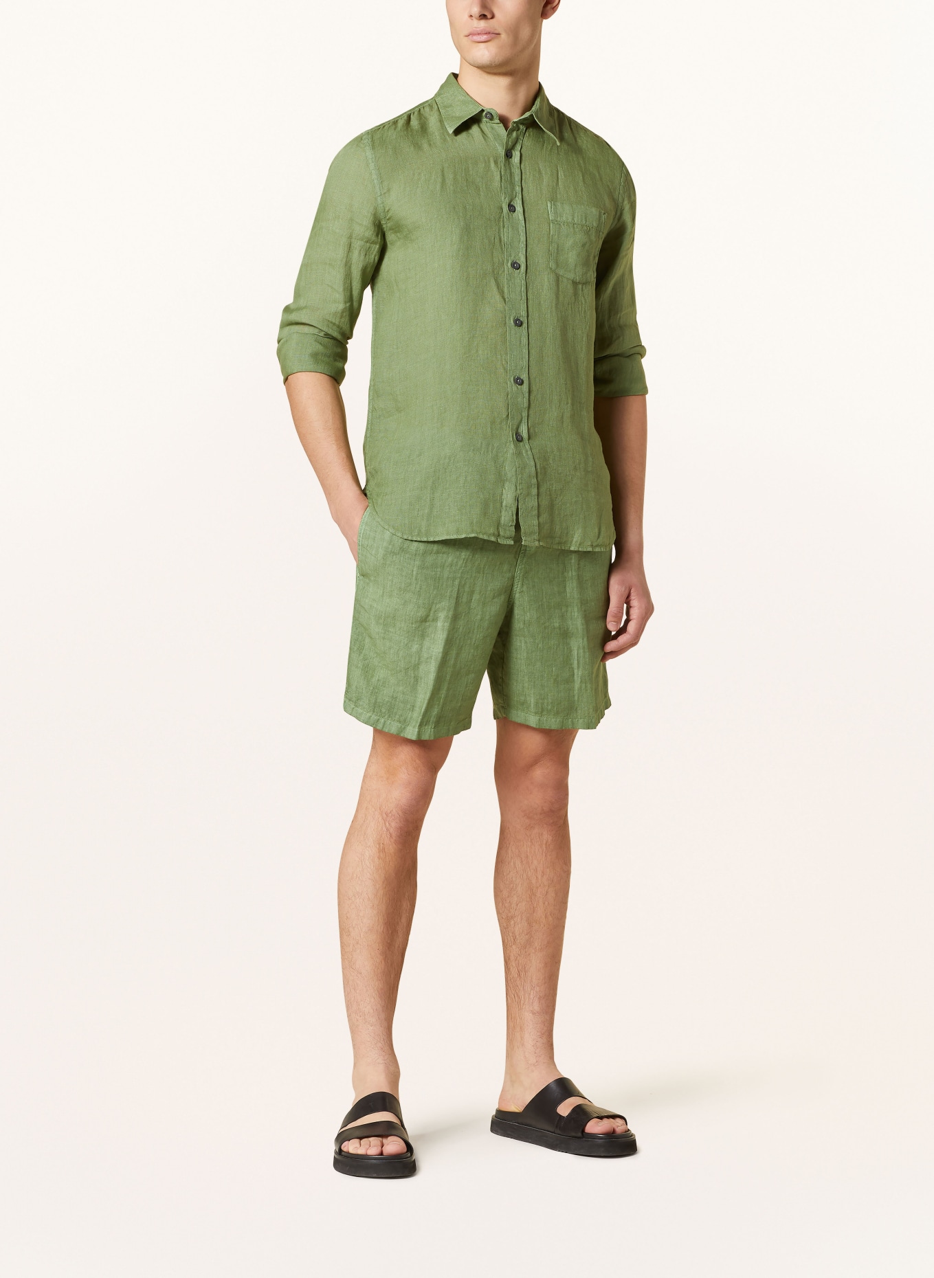 120%lino Linen shorts, Color: DARK GREEN (Image 2)