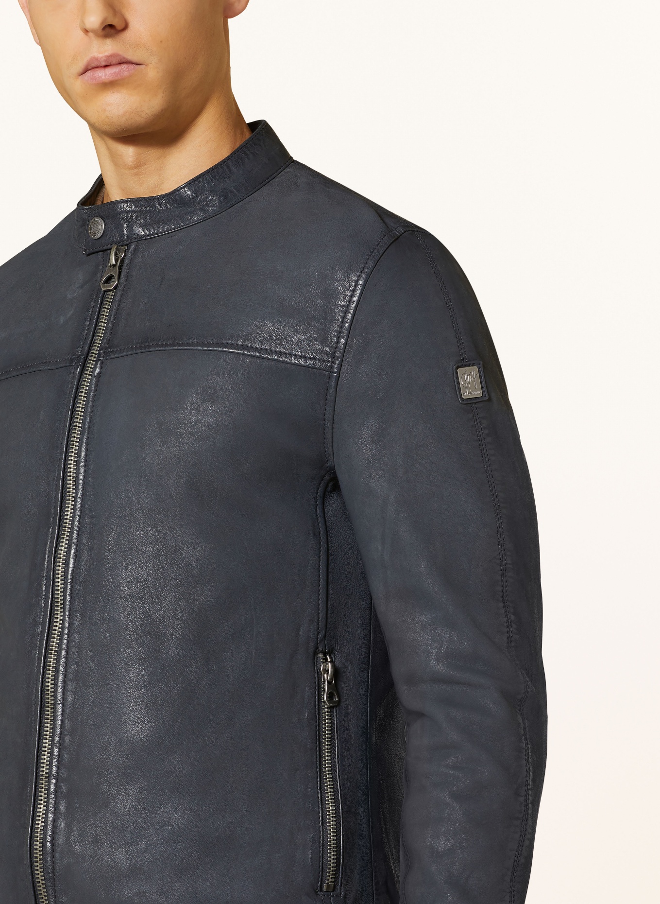 Leather navy clearance jacket