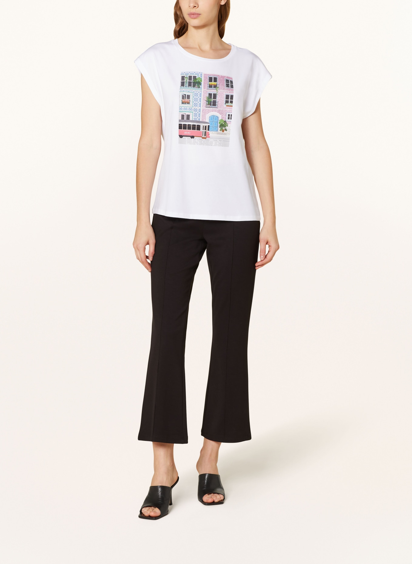 LIU JO T-shirt LISBON with decorative gems, Color: WHITE/ PINK/ GREEN (Image 2)