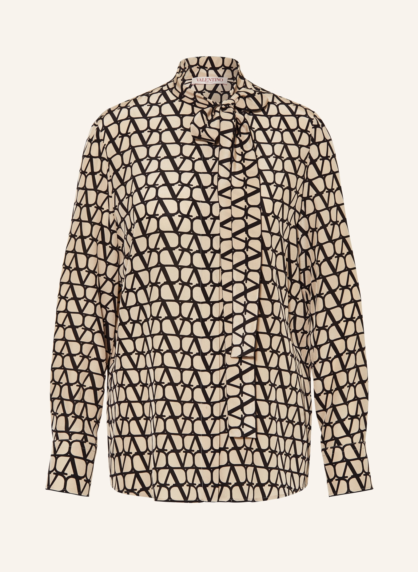 VALENTINO Bow-tie blouse VLOGO made of silk, Color: BEIGE/ BLACK (Image 1)