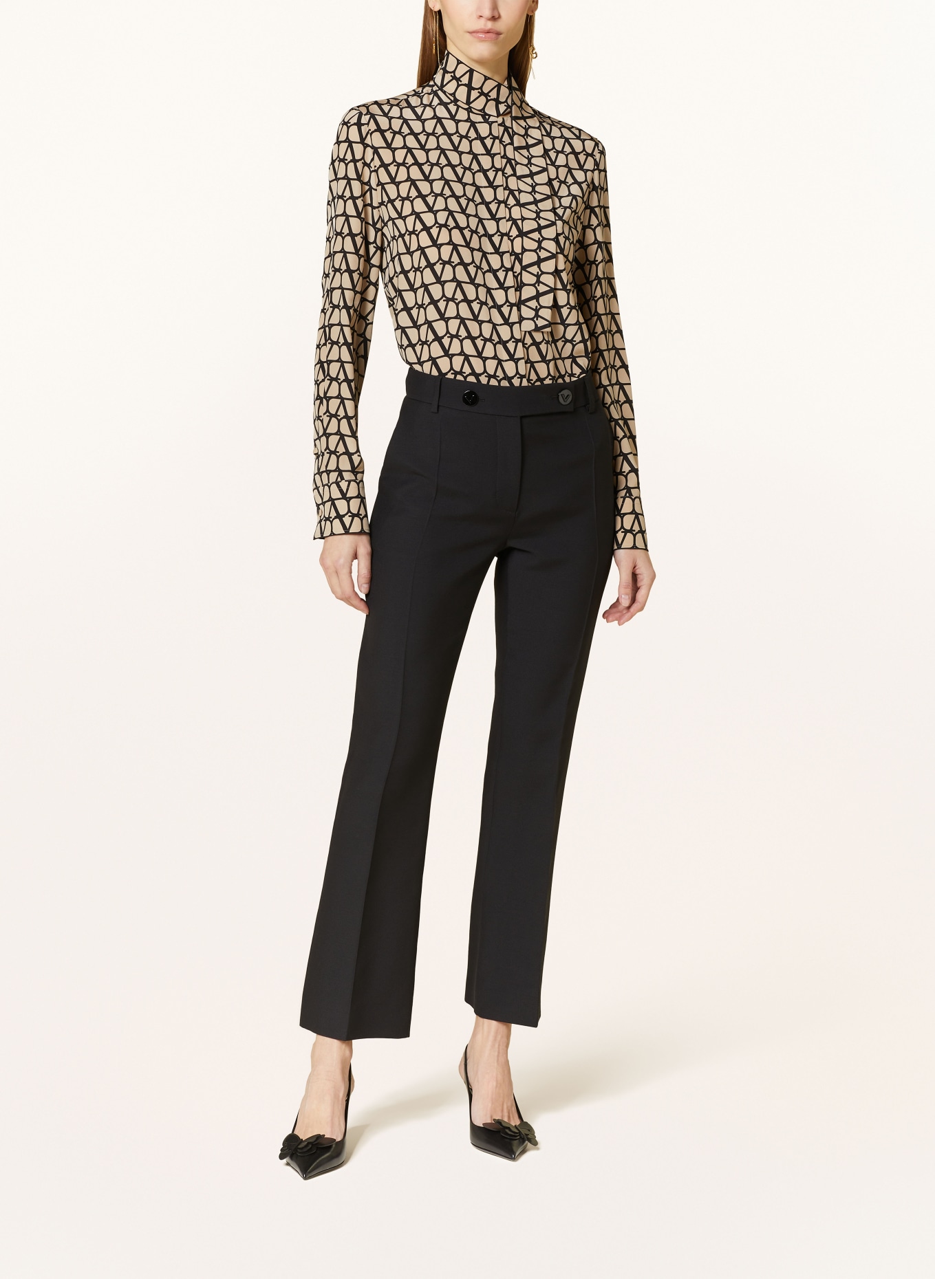VALENTINO Bow-tie blouse VLOGO made of silk, Color: BEIGE/ BLACK (Image 2)