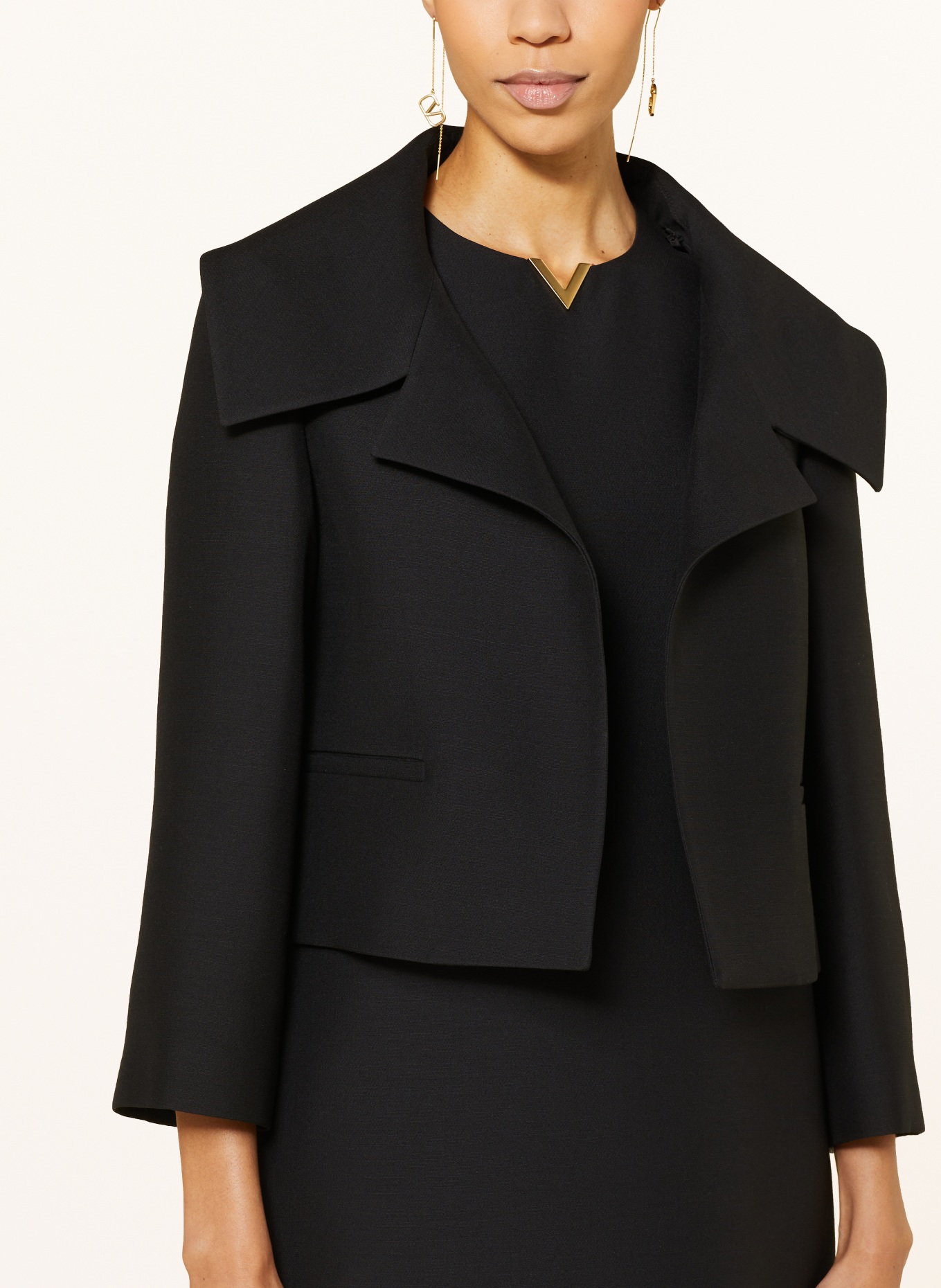 VALENTINO Cropped blazer with silk, Color: BLACK (Image 4)
