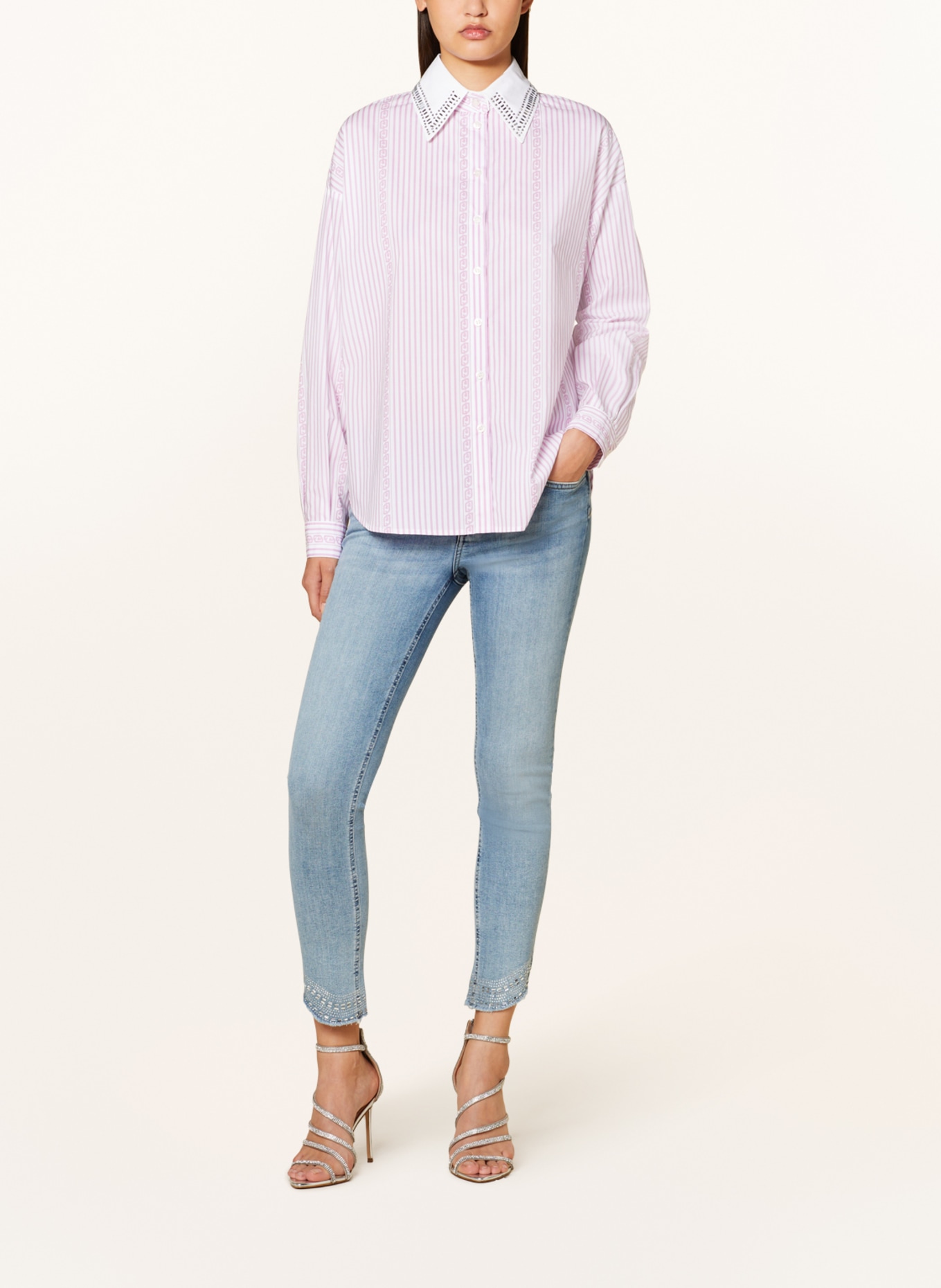 LIU JO Shirt blouse with decorative gems, Color: PINK/ WHITE (Image 2)