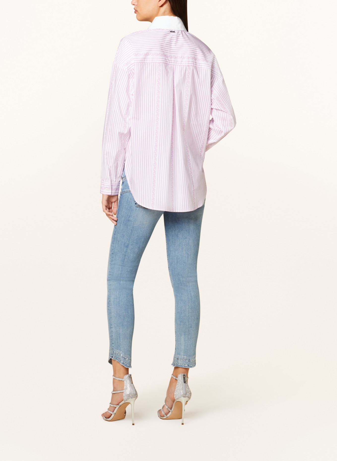 LIU JO Shirt blouse with decorative gems, Color: PINK/ WHITE (Image 3)
