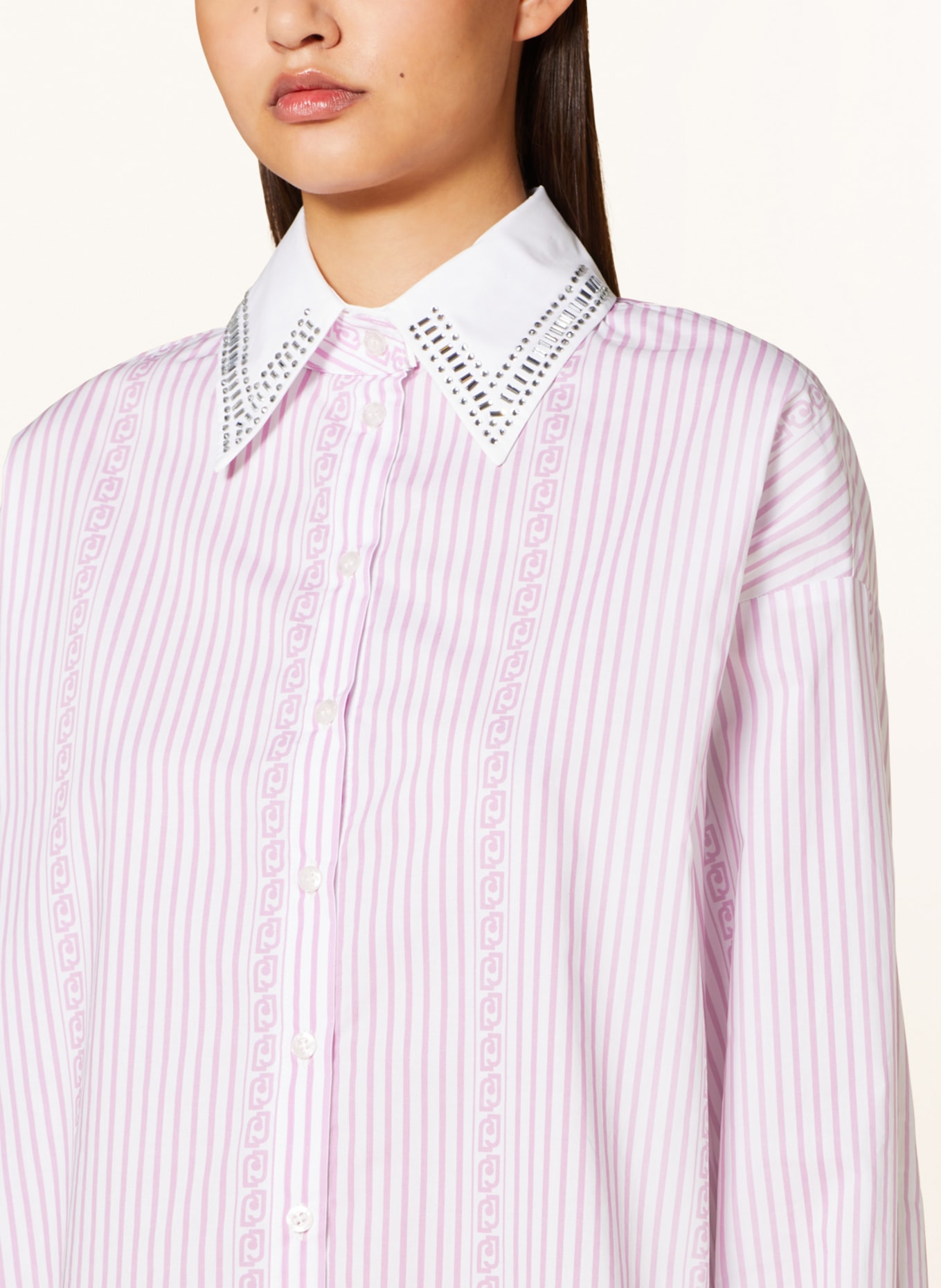 LIU JO Shirt blouse with decorative gems, Color: PINK/ WHITE (Image 4)