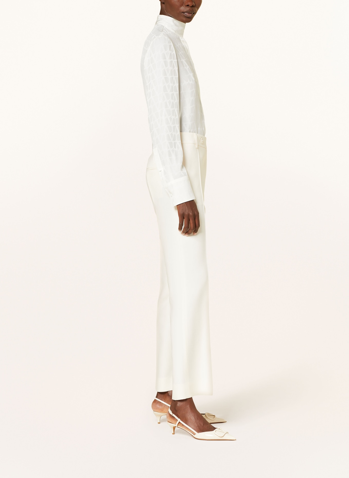 VALENTINO Wide leg trousers with silk, Color: ECRU (Image 3)