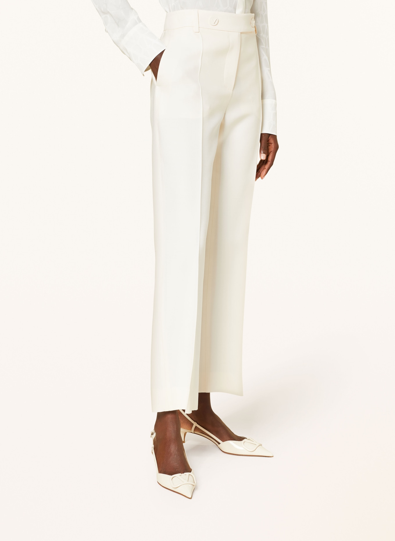 VALENTINO Wide leg trousers with silk, Color: ECRU (Image 5)