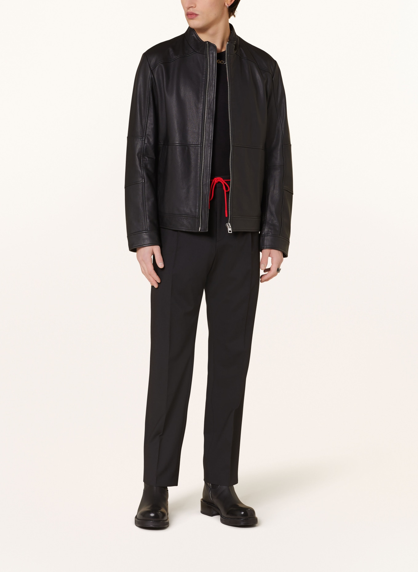 HUGO Leather jacket LOKIS, Color: BLACK (Image 2)