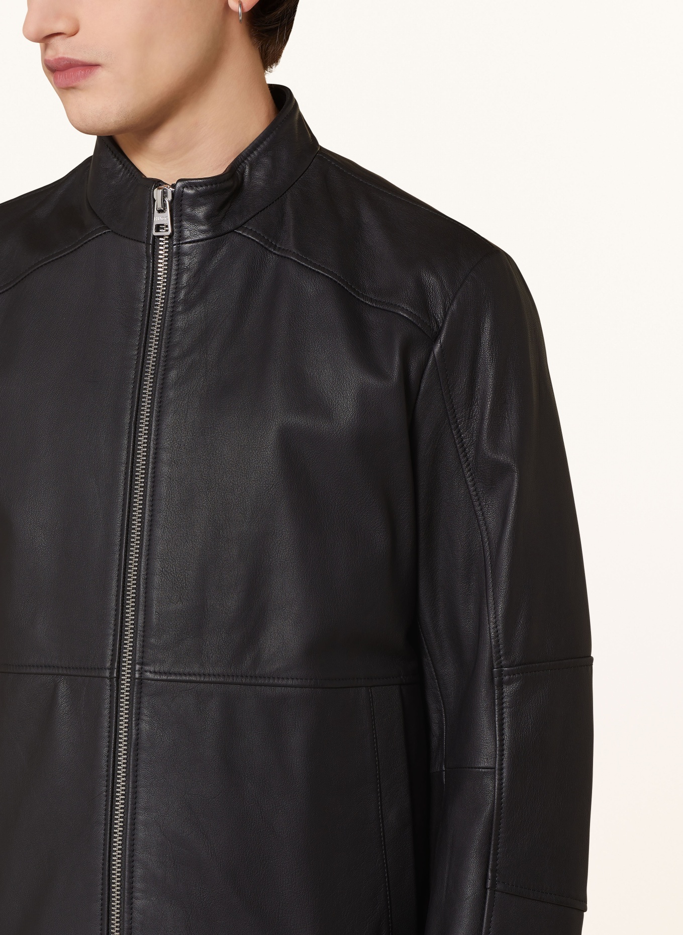 HUGO Leather jacket LOKIS, Color: BLACK (Image 4)