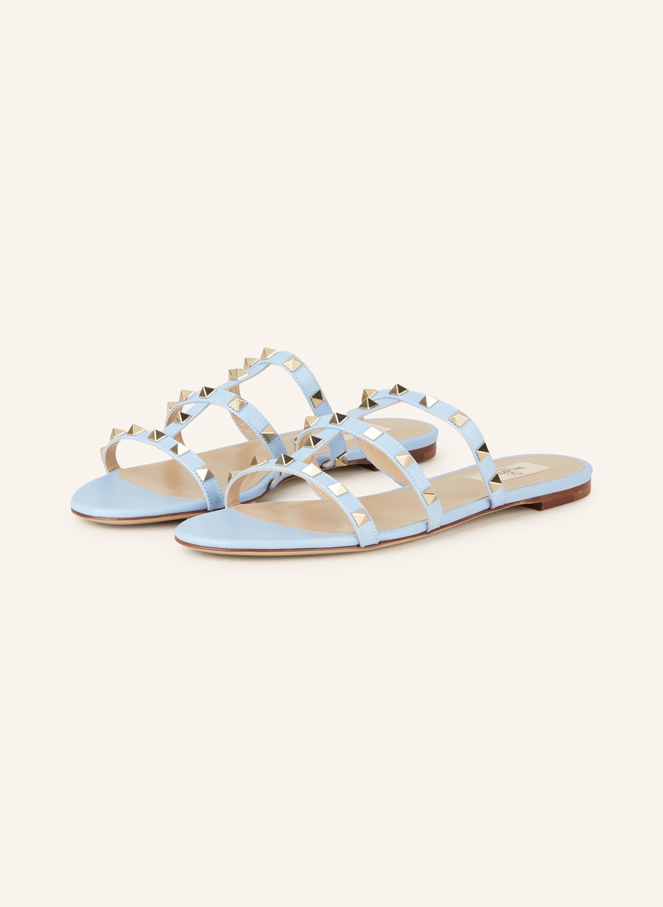 VALENTINO GARAVANI Slides ROCKSTUD with rivets: LIGHT BLUE / GOLD