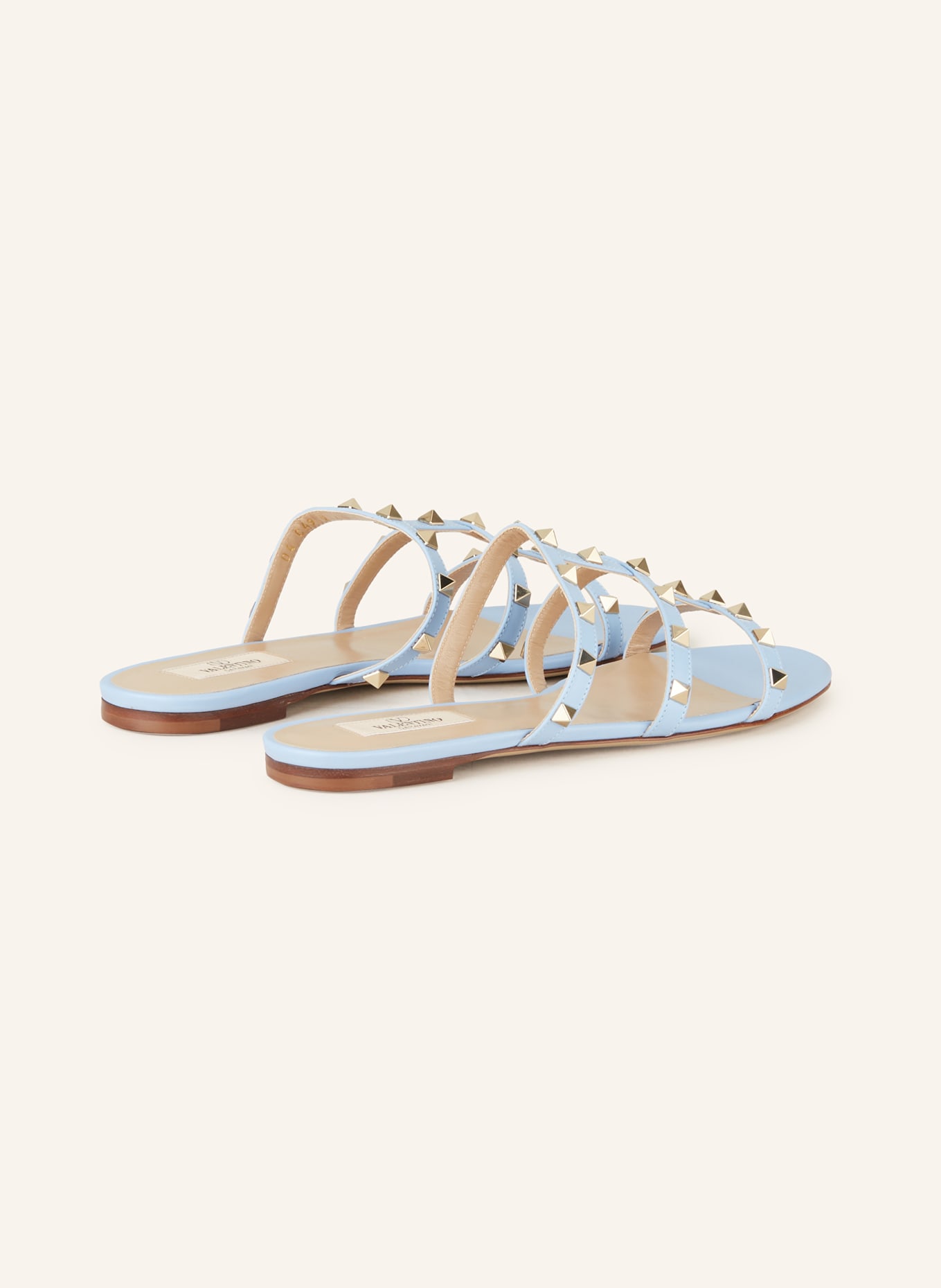 VALENTINO GARAVANI Slides ROCKSTUD with rivets: LIGHT BLUE / GOLD