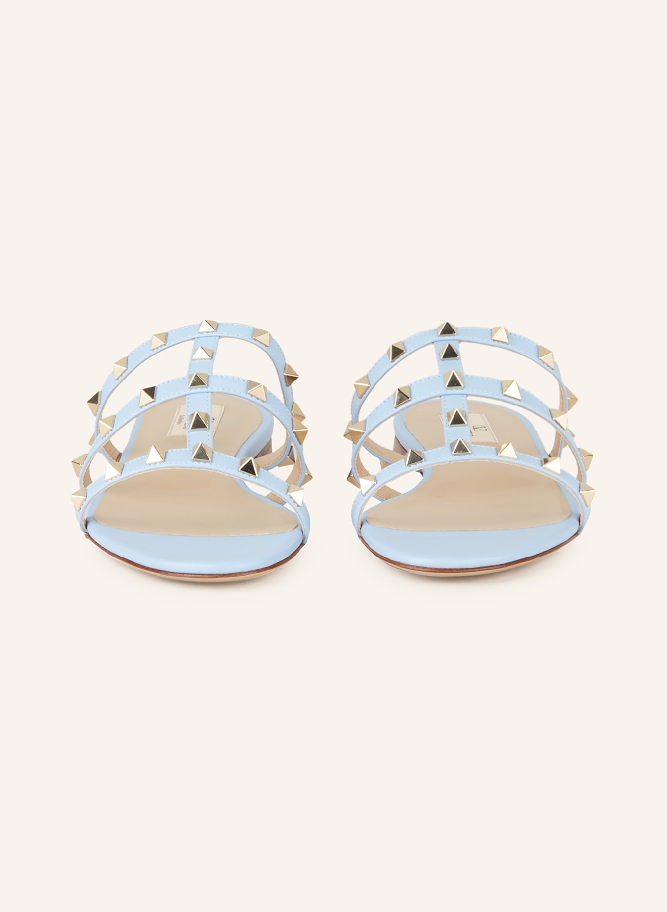 VALENTINO GARAVANI Slides ROCKSTUD with rivets: LIGHT BLUE / GOLD