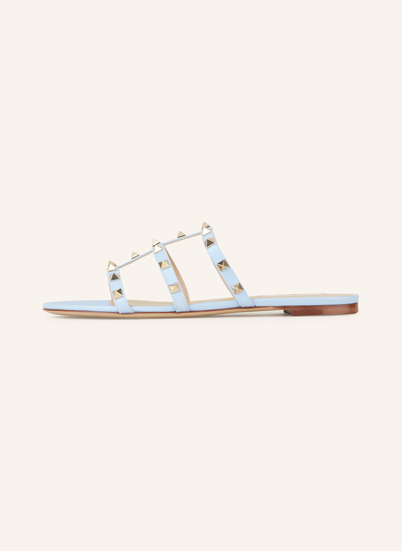VALENTINO GARAVANI Slides ROCKSTUD with rivets: LIGHT BLUE / GOLD