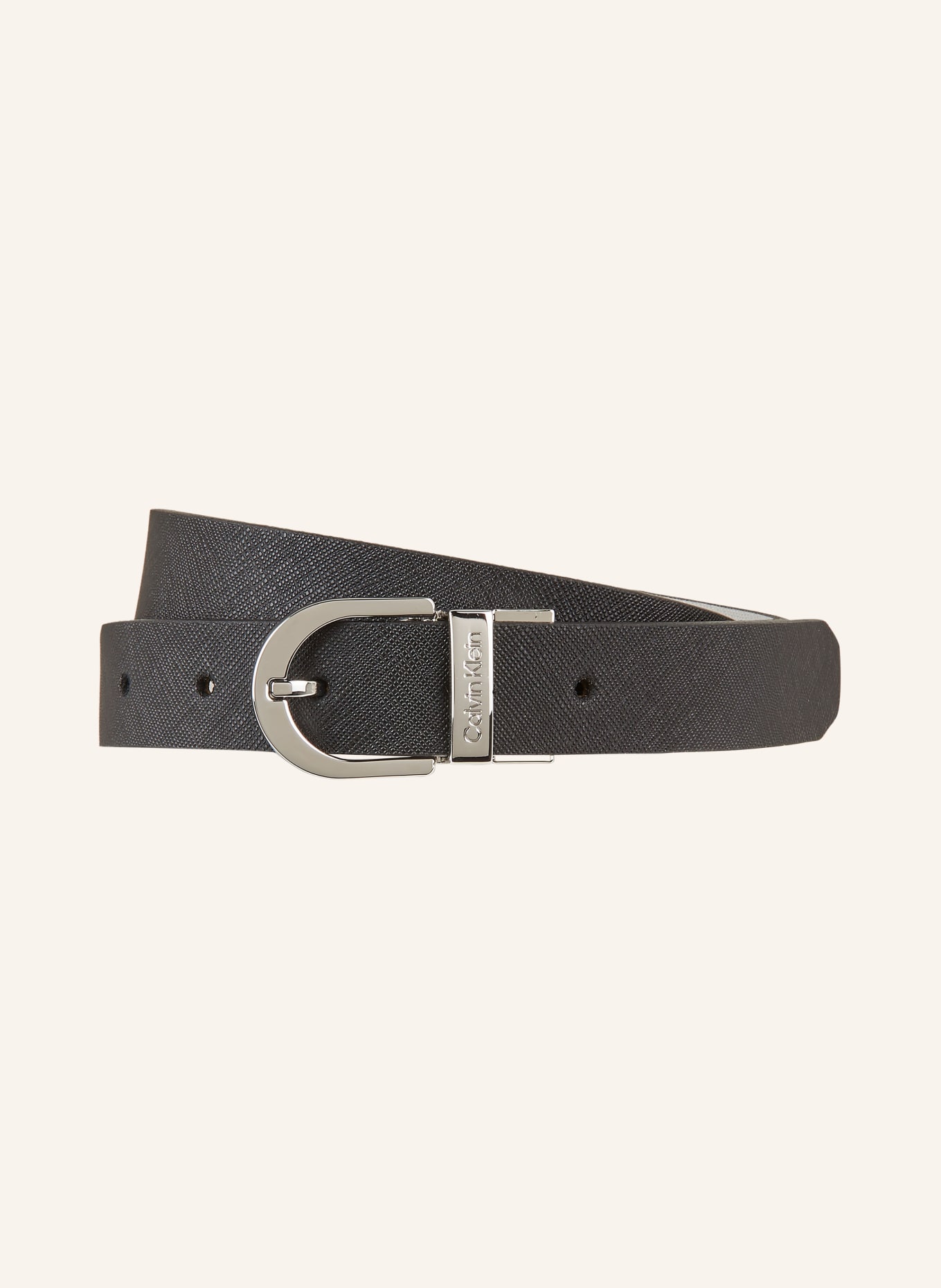 Calvin Klein Saffiano leather belt, Color: BLACK/ LIGHT GRAY (Image 1)
