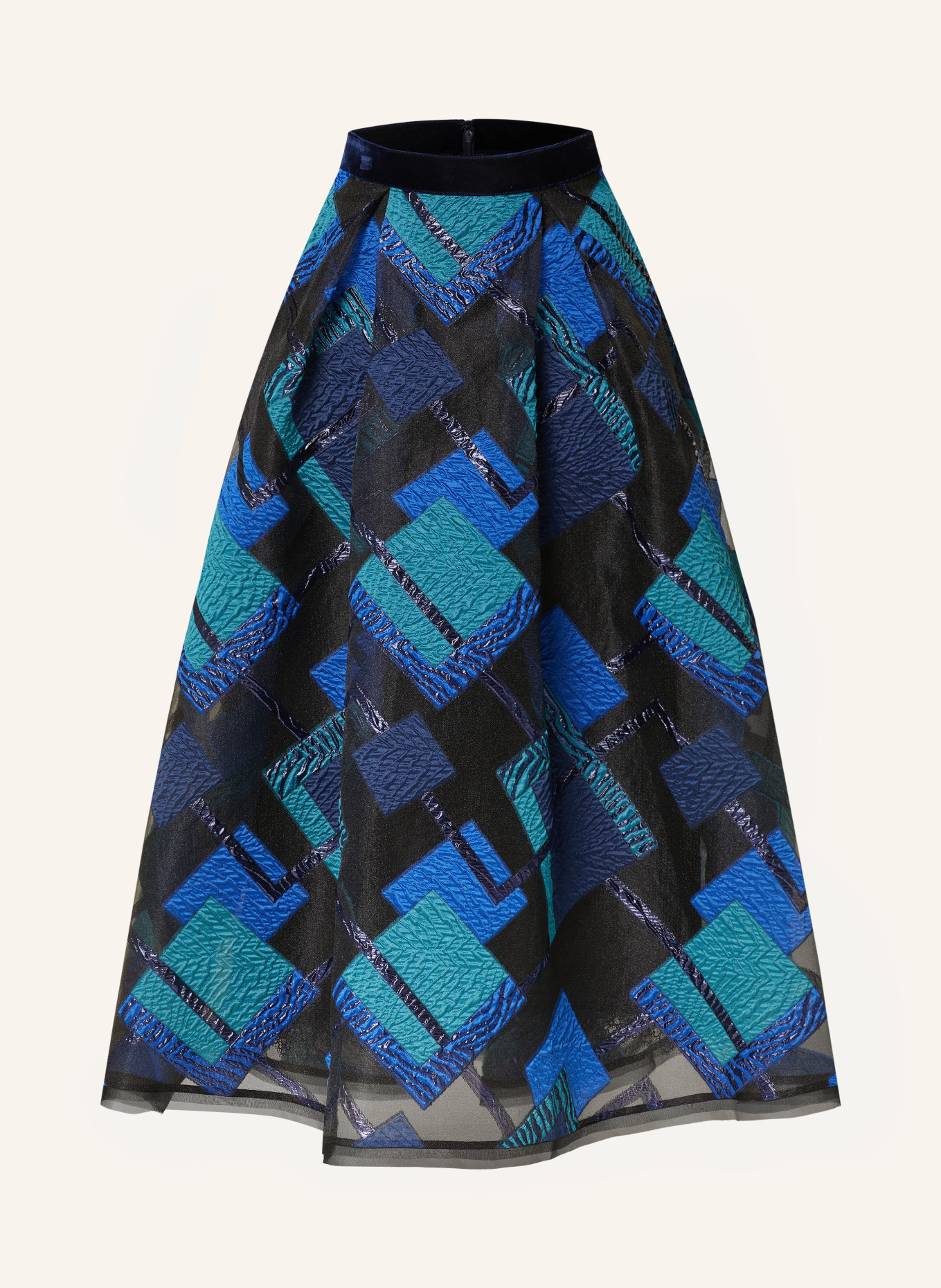 TALBOT RUNHOF Jacquard skirt with glitter thread, Color: DARK BLUE/ BLUE/ TURQUOISE (Image 1)