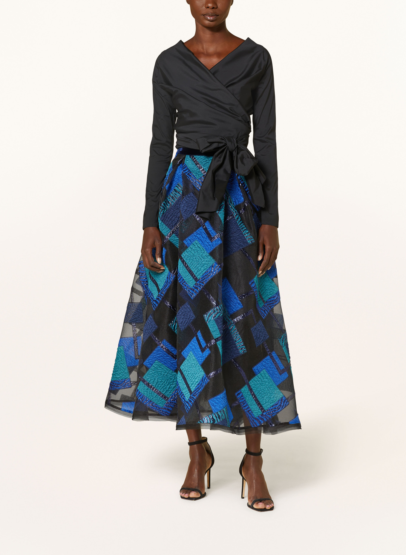 TALBOT RUNHOF Jacquard skirt with glitter thread, Color: DARK BLUE/ BLUE/ TURQUOISE (Image 2)