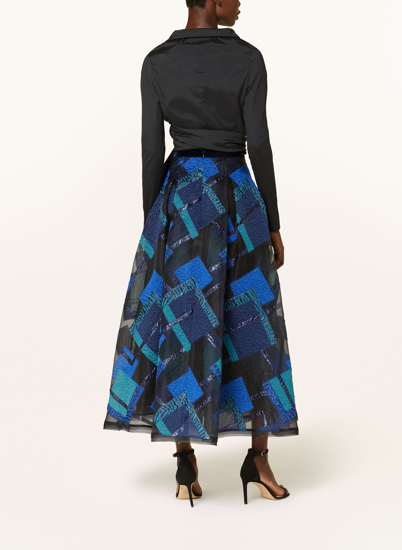 TALBOT RUNHOF Jacquard skirt with glitter thread, Color: DARK BLUE/ BLUE/ TURQUOISE (Image 3)