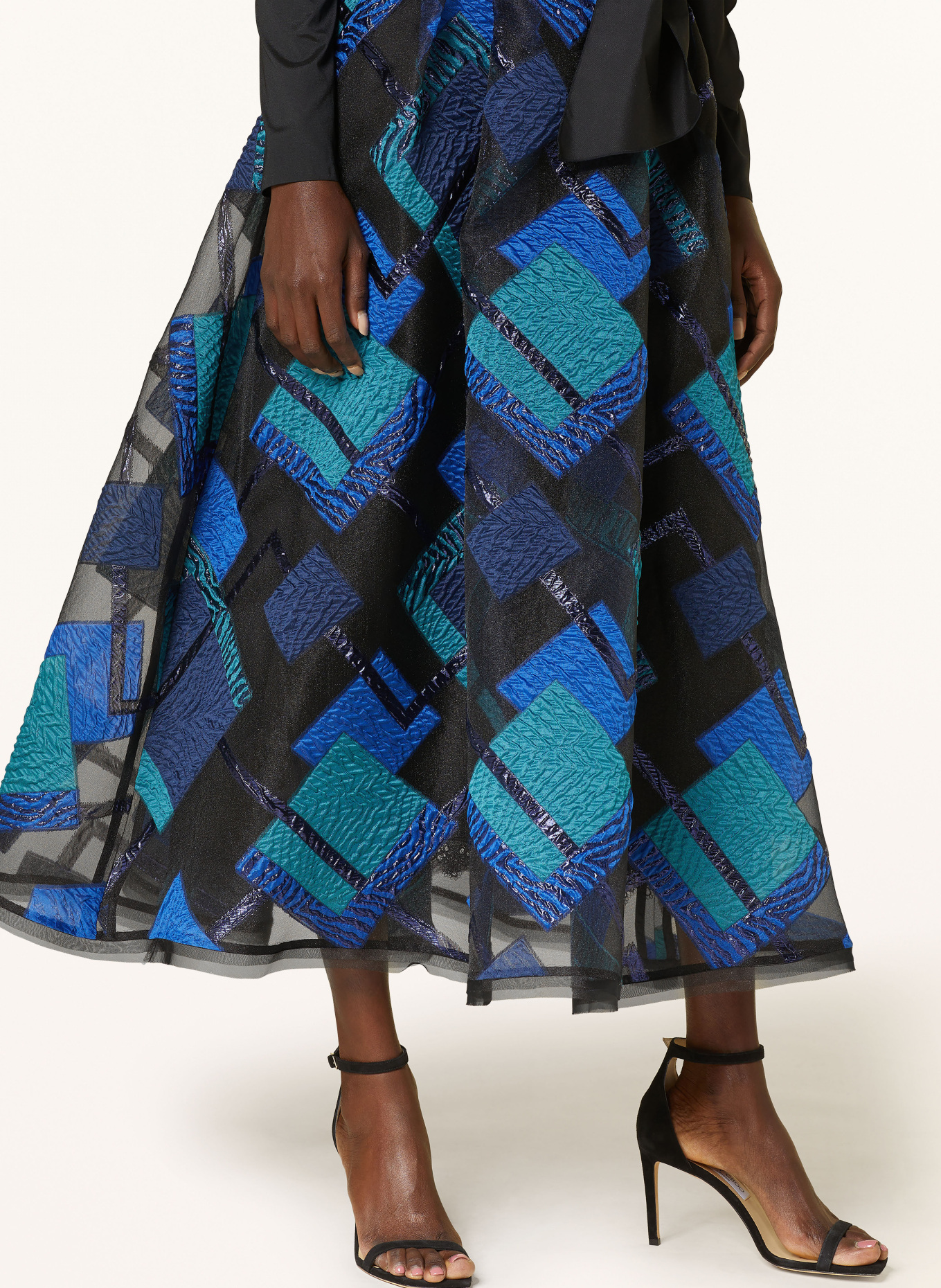 TALBOT RUNHOF Jacquard skirt with glitter thread, Color: DARK BLUE/ BLUE/ TURQUOISE (Image 4)