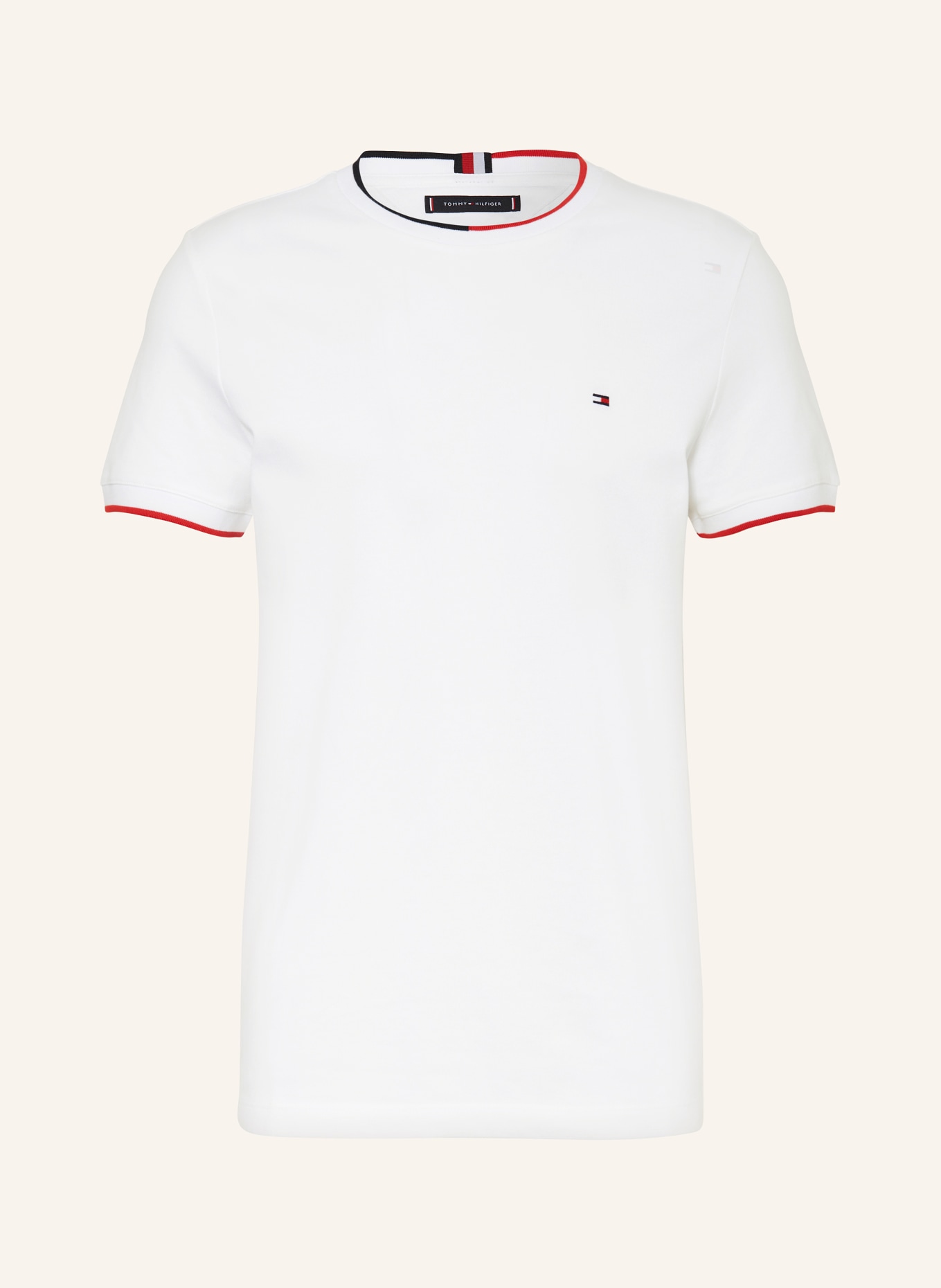 TOMMY HILFIGER Piqué T-shirt, Color: WHITE/ RED (Image 1)