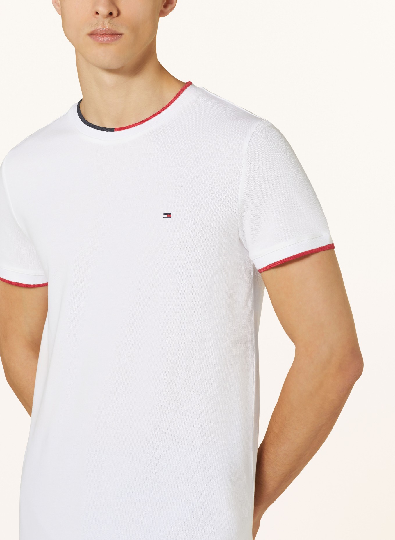 TOMMY HILFIGER Piqué T-shirt, Color: WHITE/ RED (Image 4)