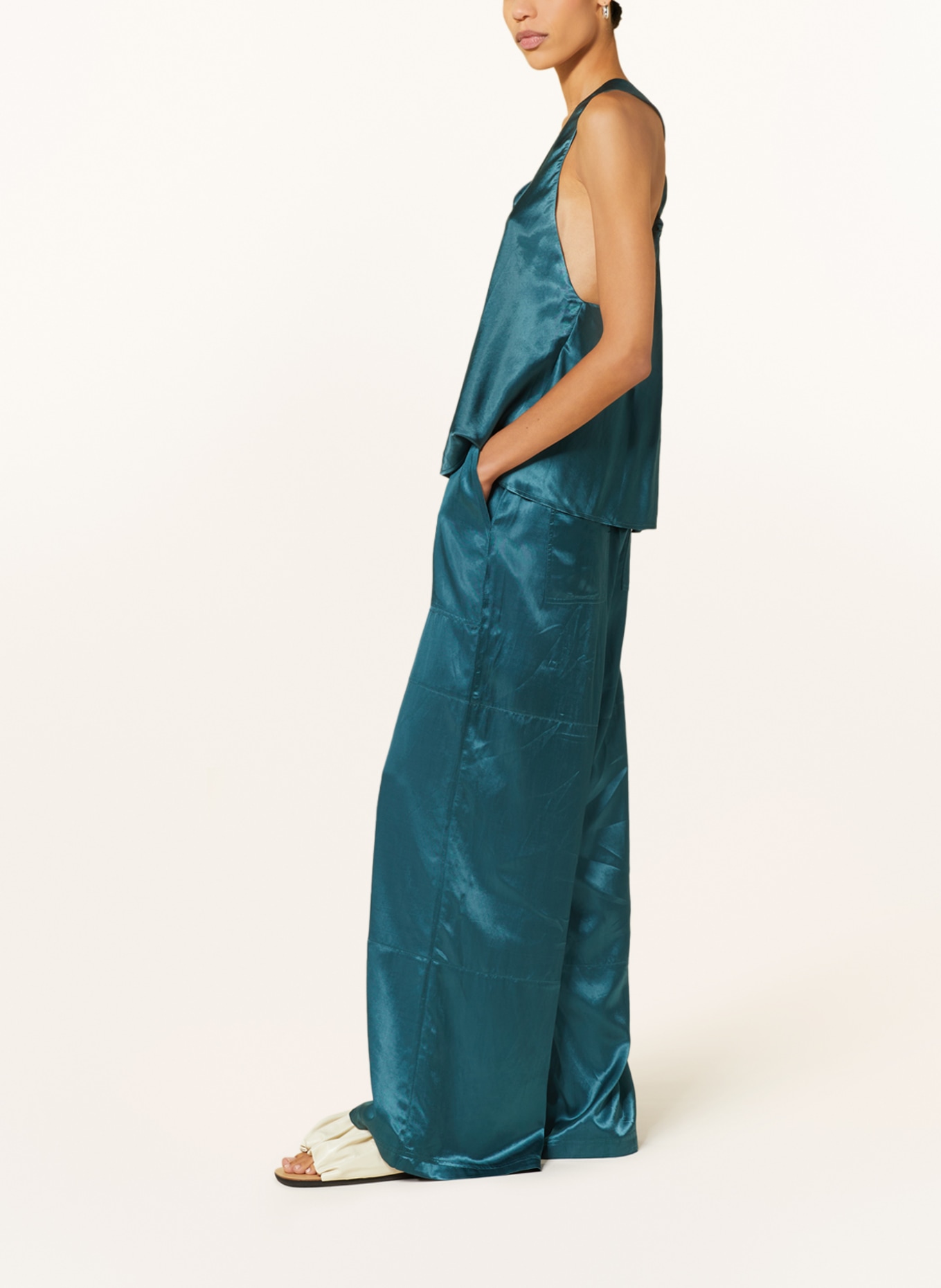 CLOSED Wide leg trousers WYNNETH in satin, Color: TEAL (Image 4)