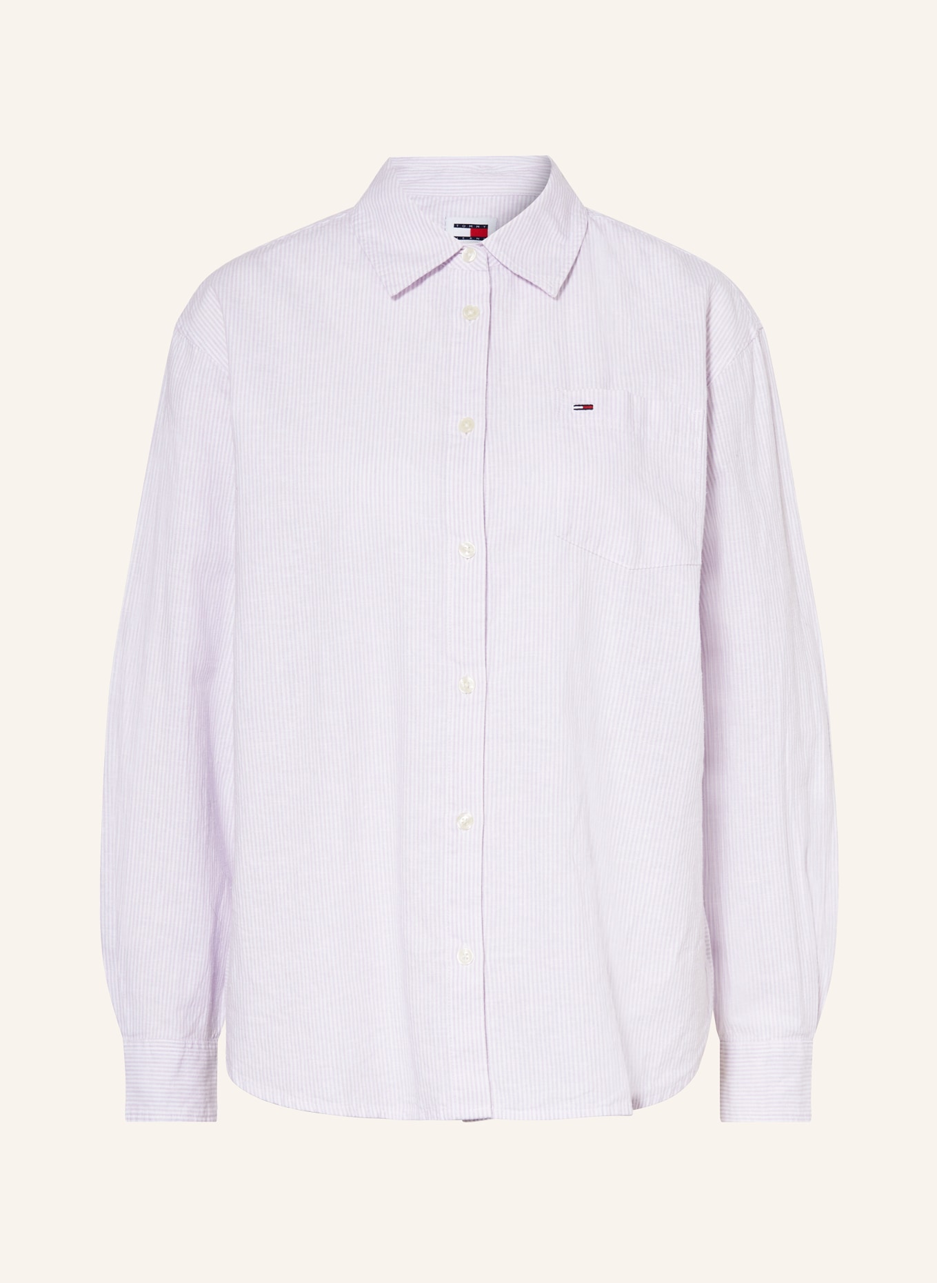 TOMMY JEANS Shirt blouse with linen, Color: LIGHT PURPLE/ WHITE (Image 1)