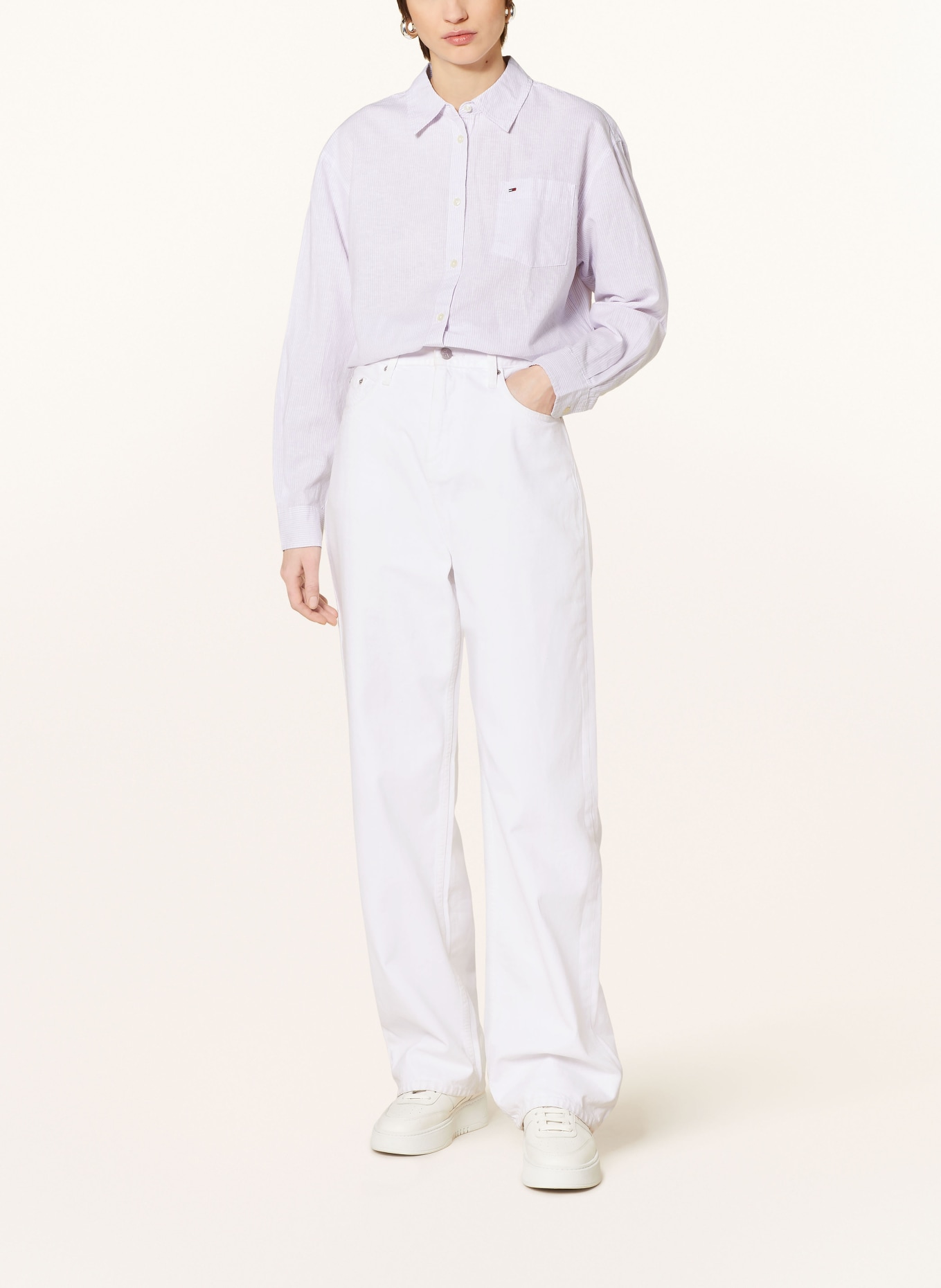 TOMMY JEANS Shirt blouse with linen, Color: LIGHT PURPLE/ WHITE (Image 2)