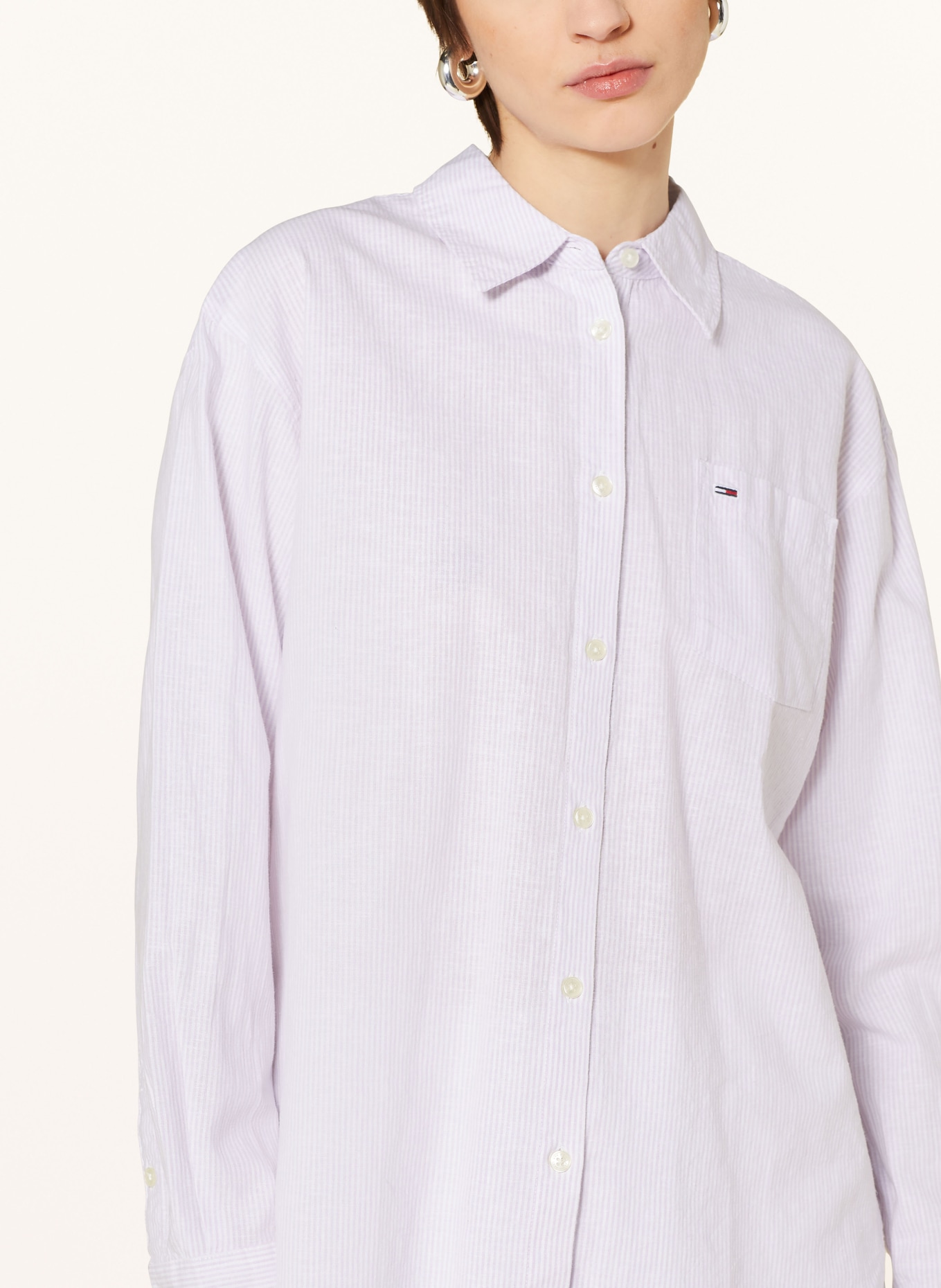 TOMMY JEANS Shirt blouse with linen, Color: LIGHT PURPLE/ WHITE (Image 4)