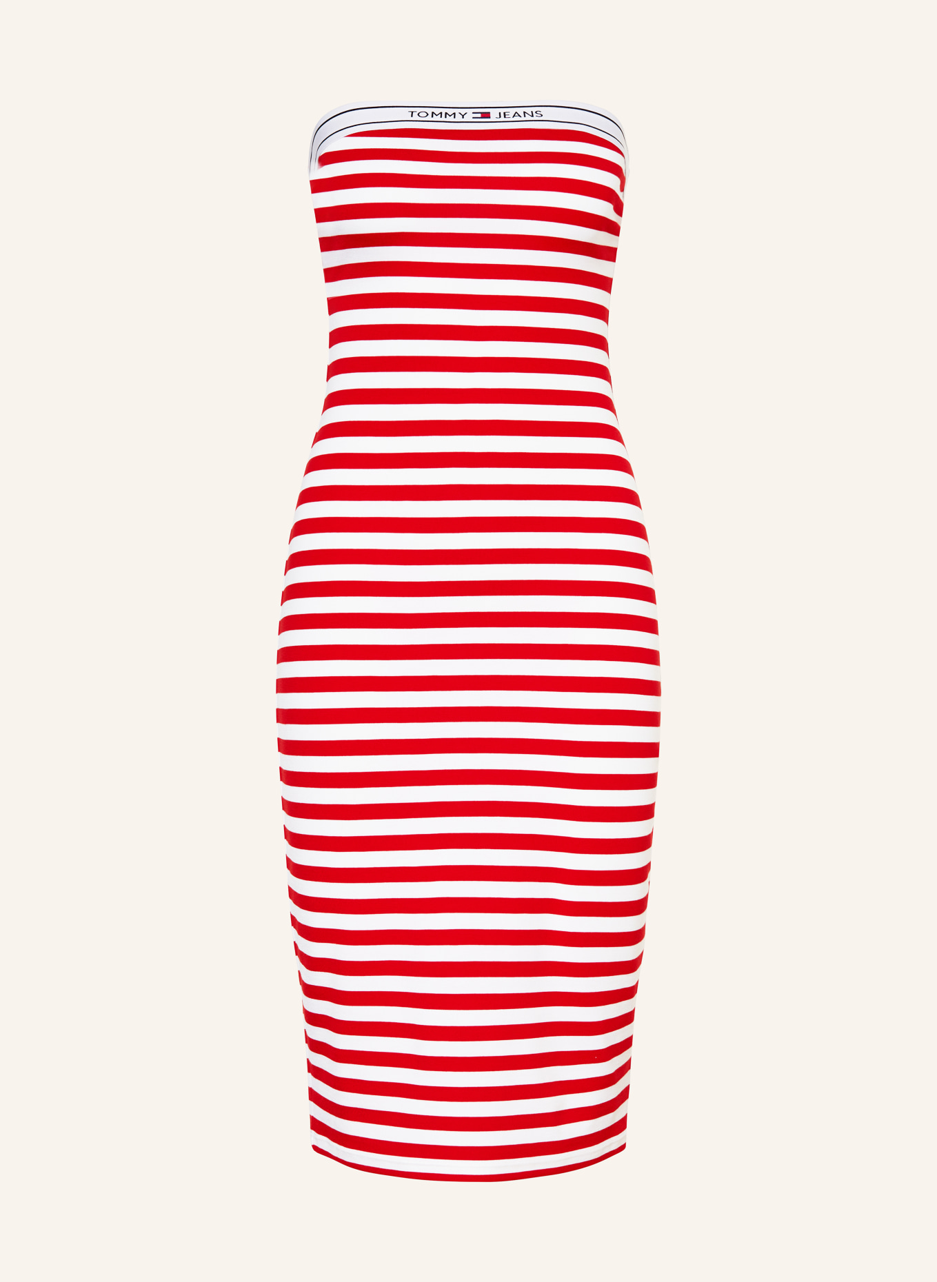 TOMMY JEANS Off-shoulder dress made of jersey, Color: RED/ WHITE (Image 1)
