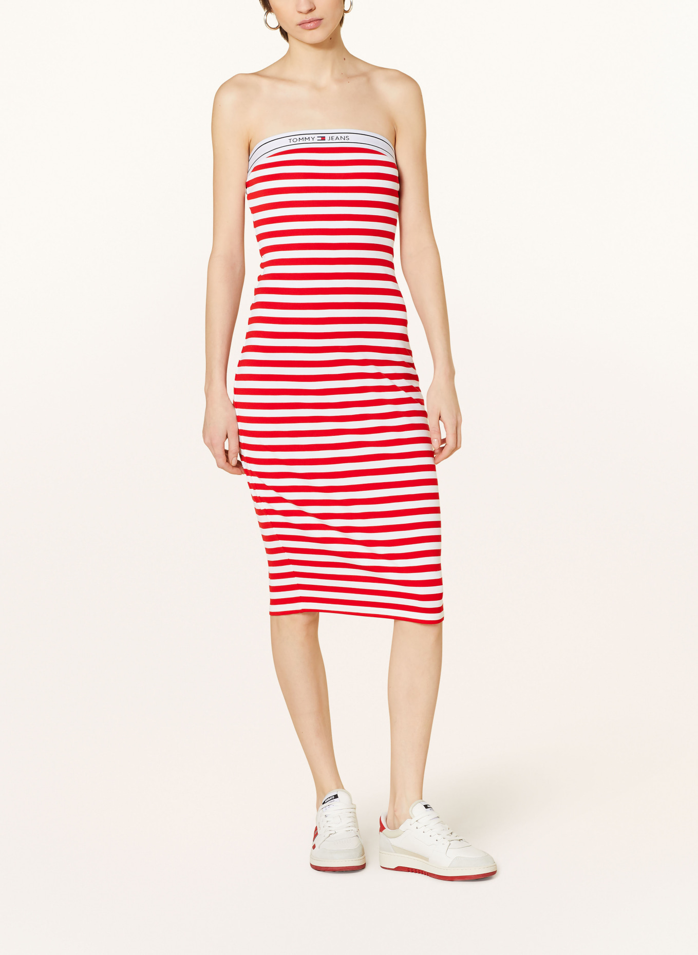 TOMMY JEANS Off-shoulder dress made of jersey, Color: RED/ WHITE (Image 2)