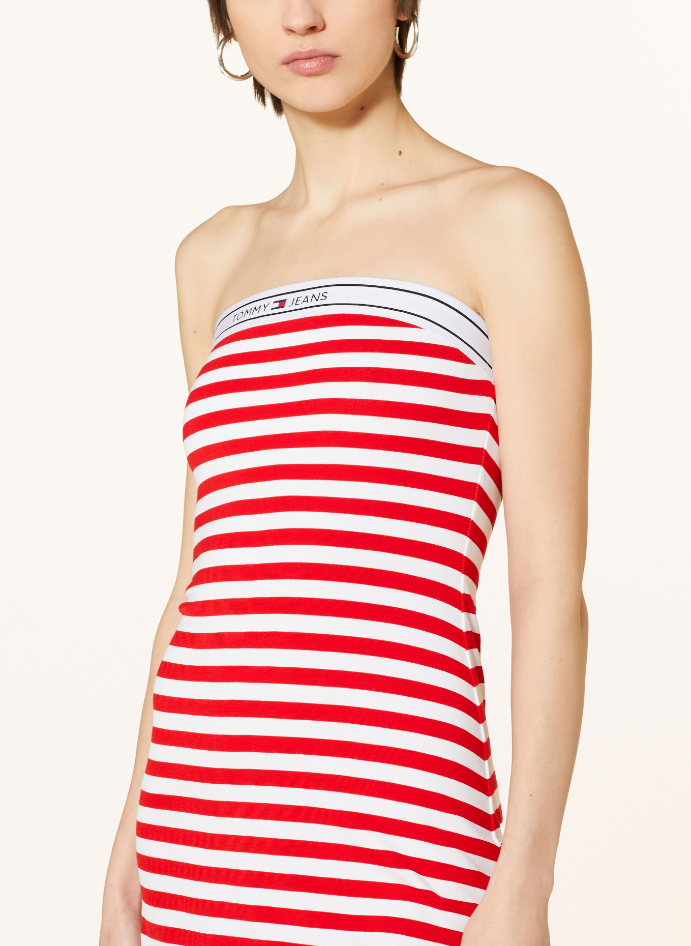TOMMY JEANS Off-shoulder dress made of jersey, Color: RED/ WHITE (Image 4)