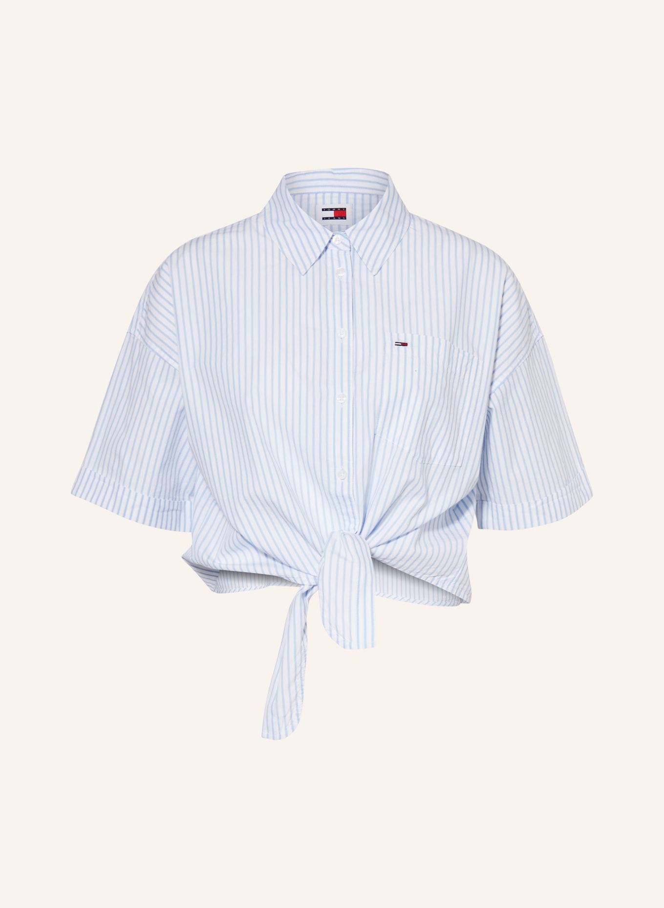 TOMMY JEANS Cropped shirt blouse, Color: LIGHT BLUE/ WHITE (Image 1)