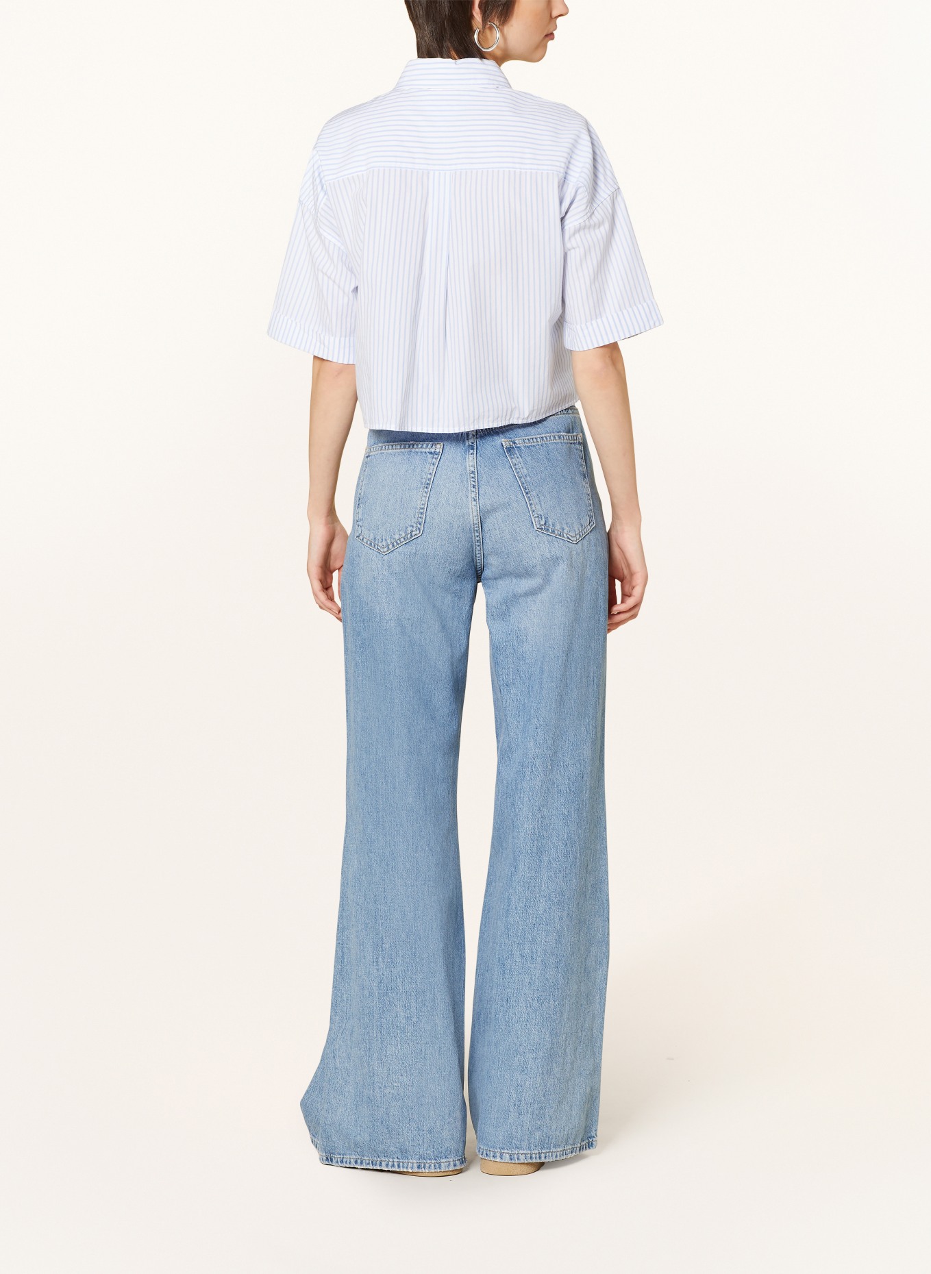 TOMMY JEANS Cropped shirt blouse, Color: LIGHT BLUE/ WHITE (Image 3)