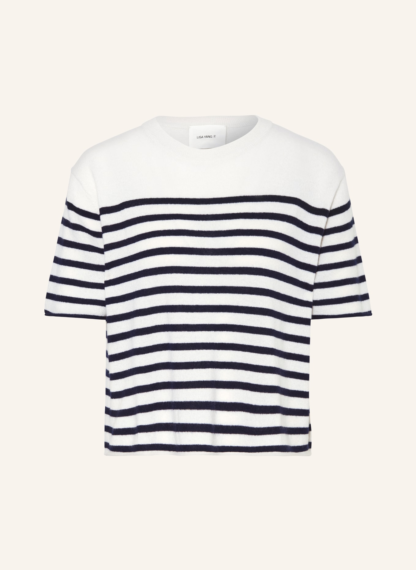 LISA YANG Strickshirt aus Cashmere, Farbe: WEISS/ DUNKELBLAU (Bild 1)