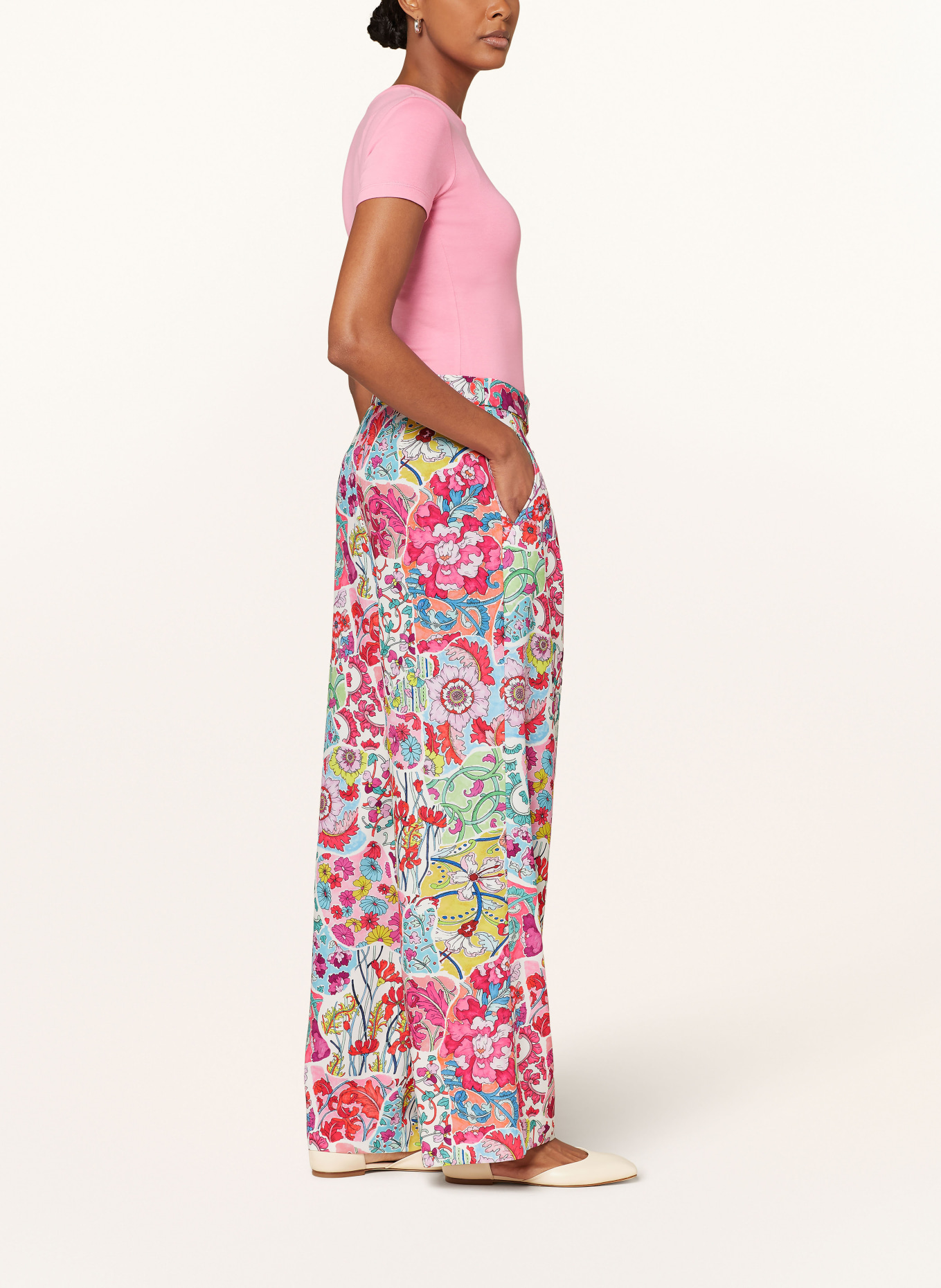 MARC CAIN Wide leg trousers MIRA, Color: PINK/ DARK YELLOW/ BLUE (Image 4)