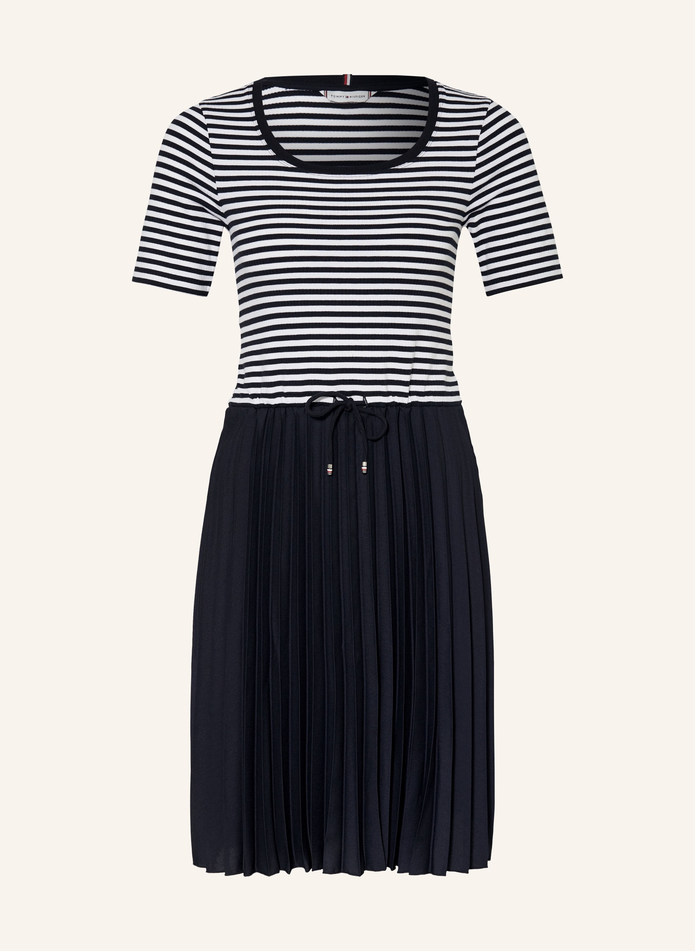 TOMMY HILFIGER Pleated dress in mixed materials, Color: DARK BLUE/ WHITE (Image 1)