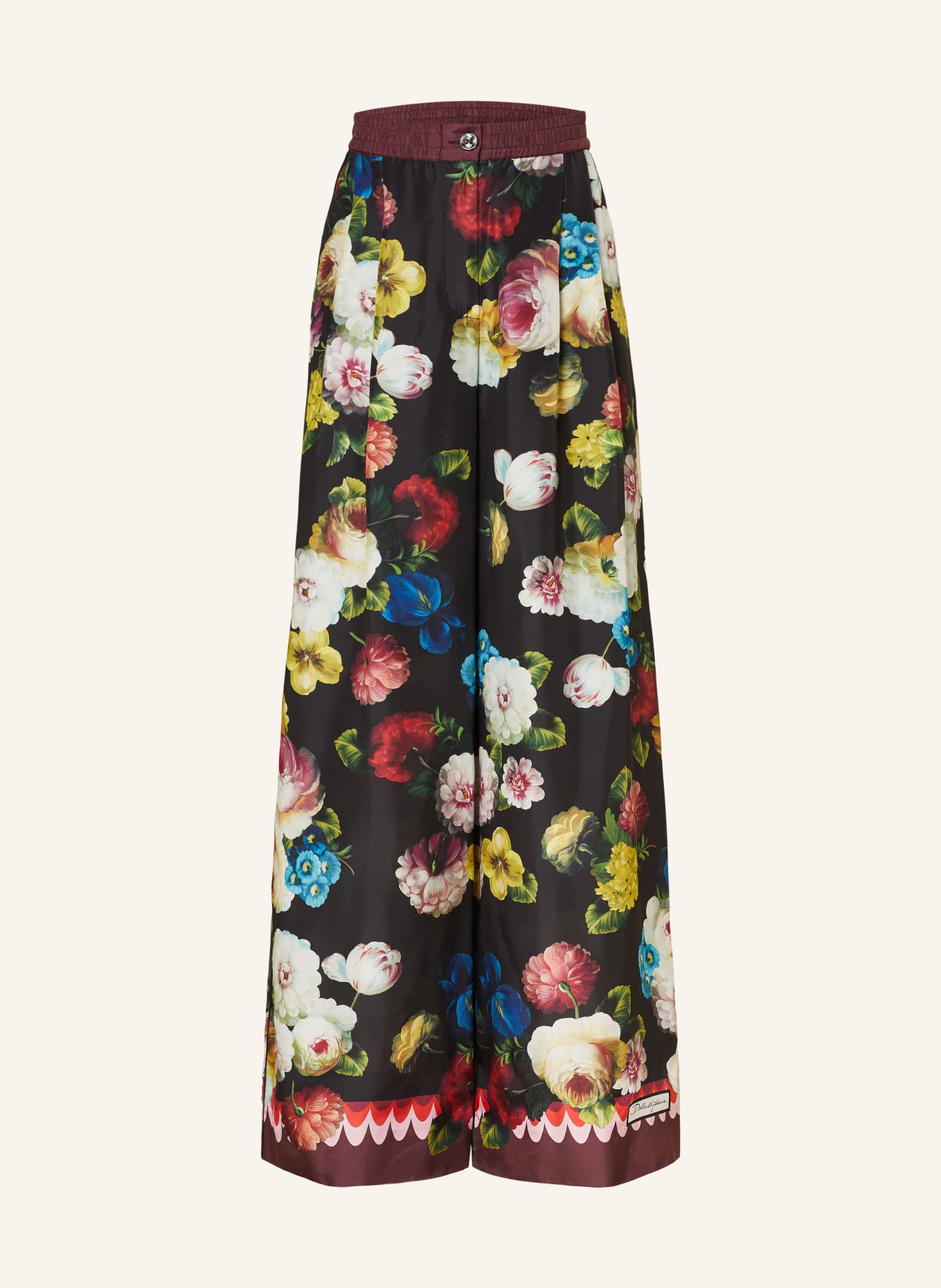 DOLCE & GABBANA Wide leg trousers made of silk, Color: BLACK/ YELLOW/ ROSE (Image 1)