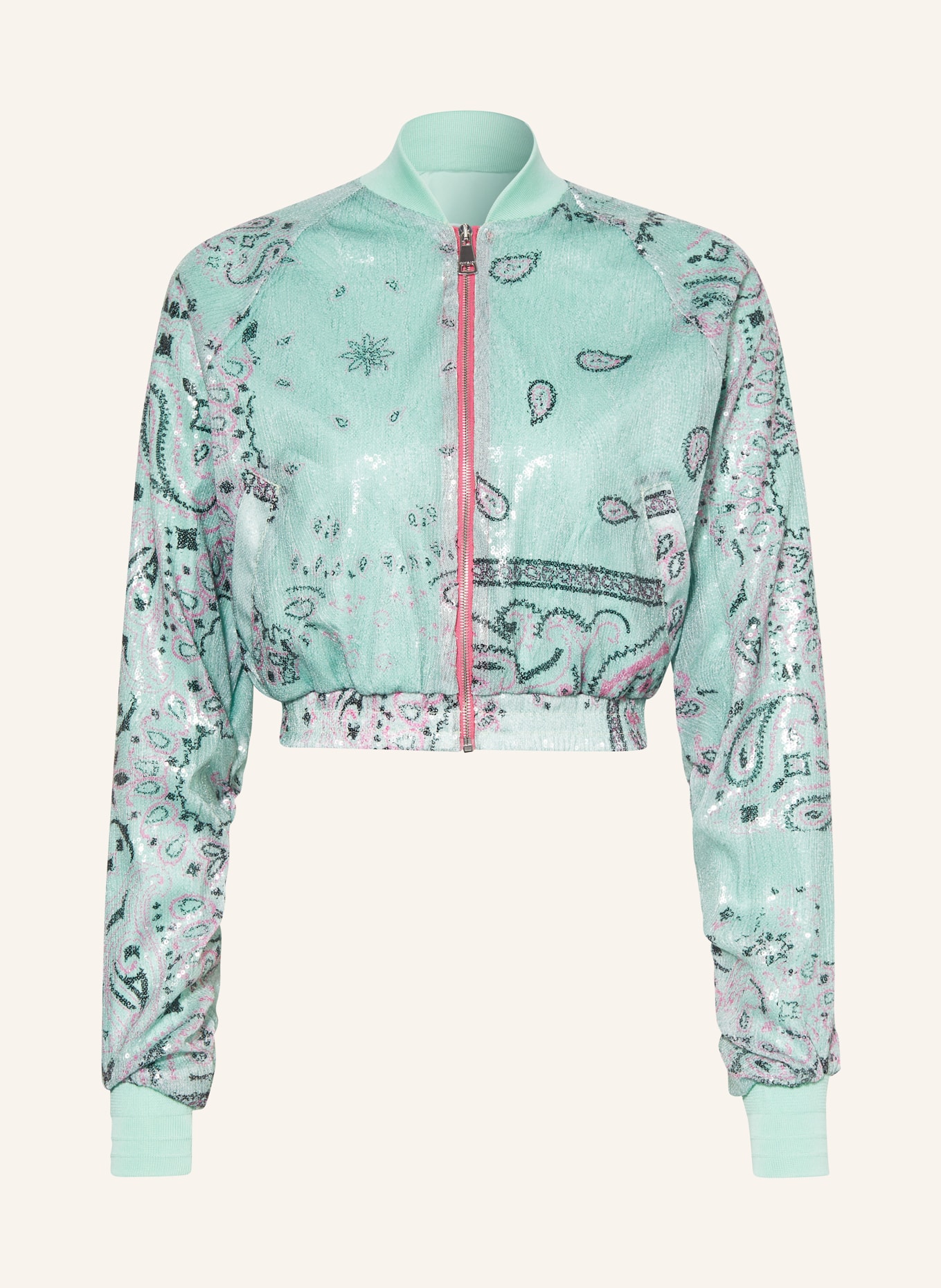 KHRISJOY Bomber jacket with sequins, Color: MINT/ DARK GREEN/ PINK (Image 1)
