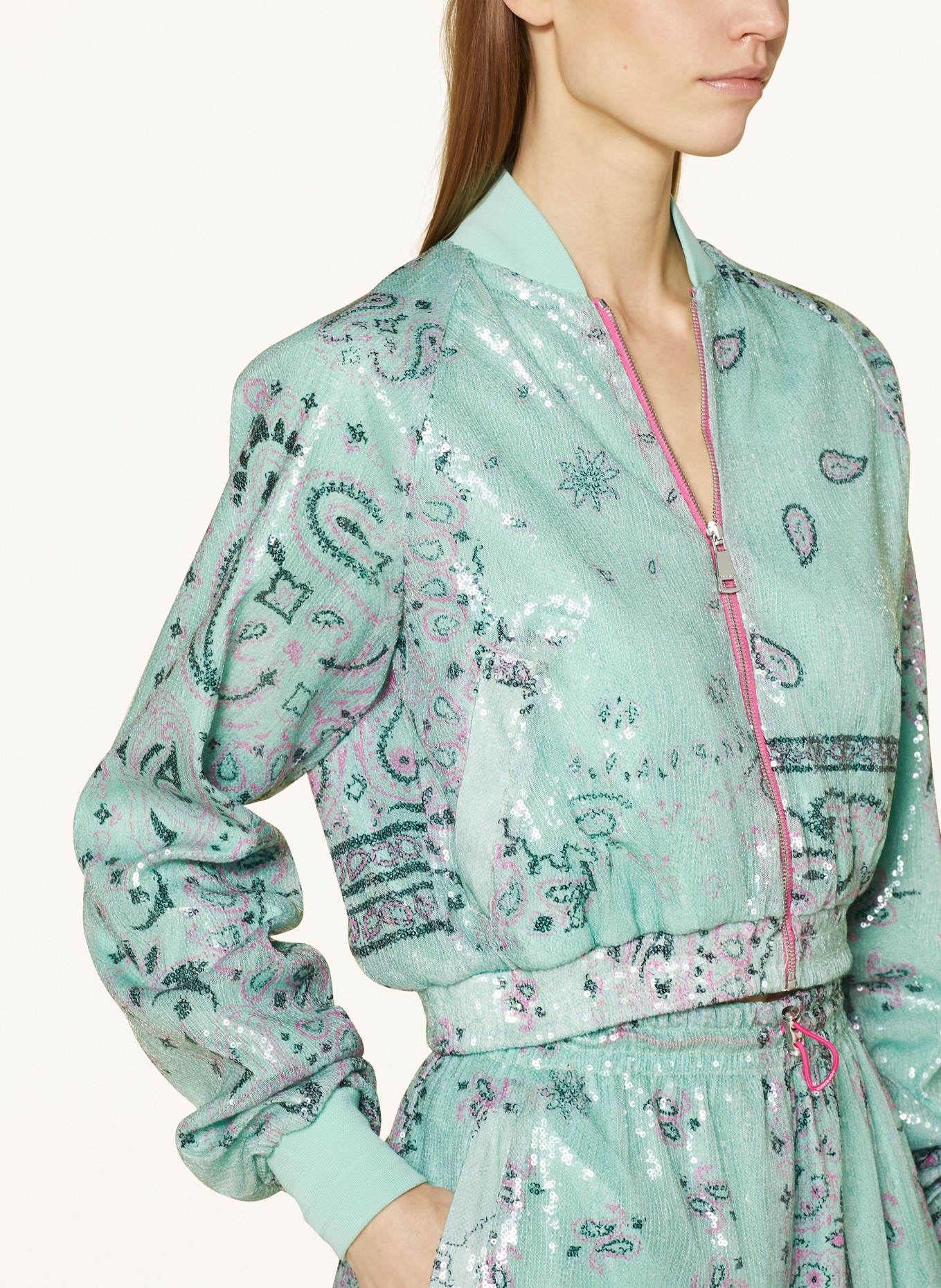 KHRISJOY Bomber jacket with sequins, Color: MINT/ DARK GREEN/ PINK (Image 4)