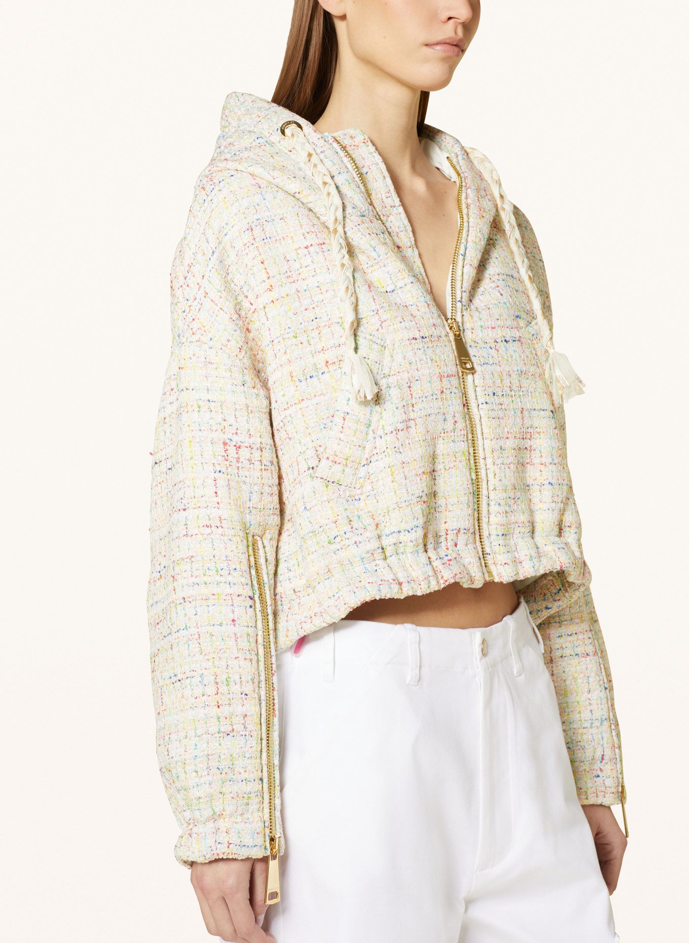 KHRISJOY Cropped bomber jacket in tweed, Color: LIGHT PINK/ LIGHT YELLOW/ GREEN (Image 5)