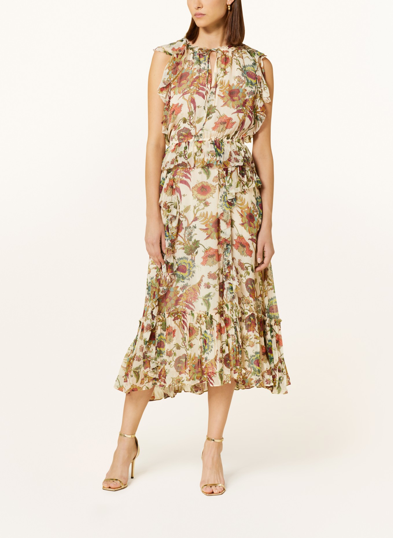 ULLA JOHNSON Silk dress ADRIENNE with ruffles, Color: LIGHT YELLOW/ DARK RED/ OLIVE (Image 2)