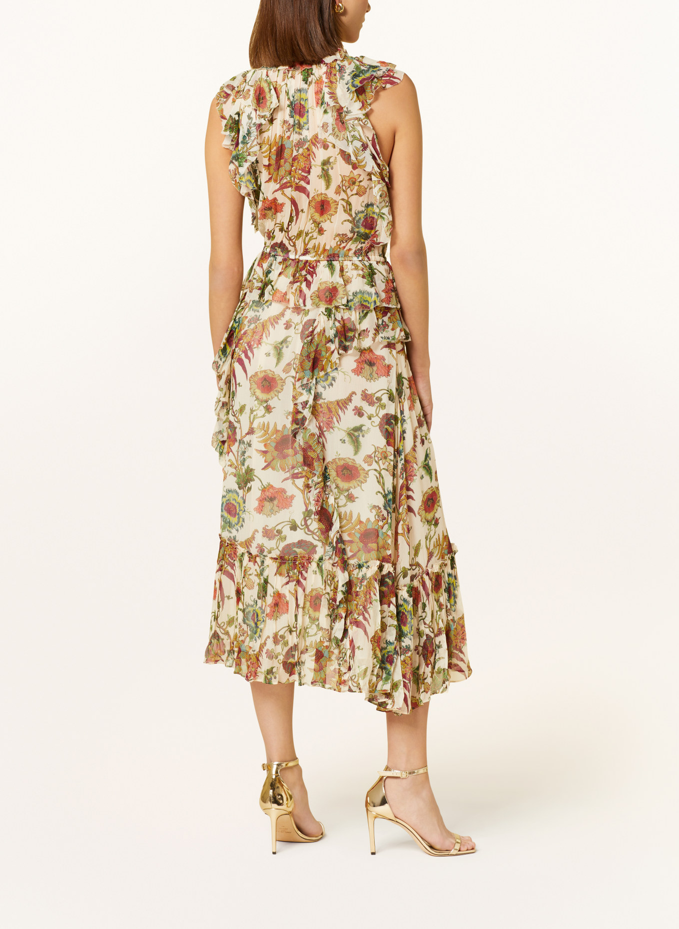 ULLA JOHNSON Silk dress ADRIENNE with ruffles, Color: LIGHT YELLOW/ DARK RED/ OLIVE (Image 3)