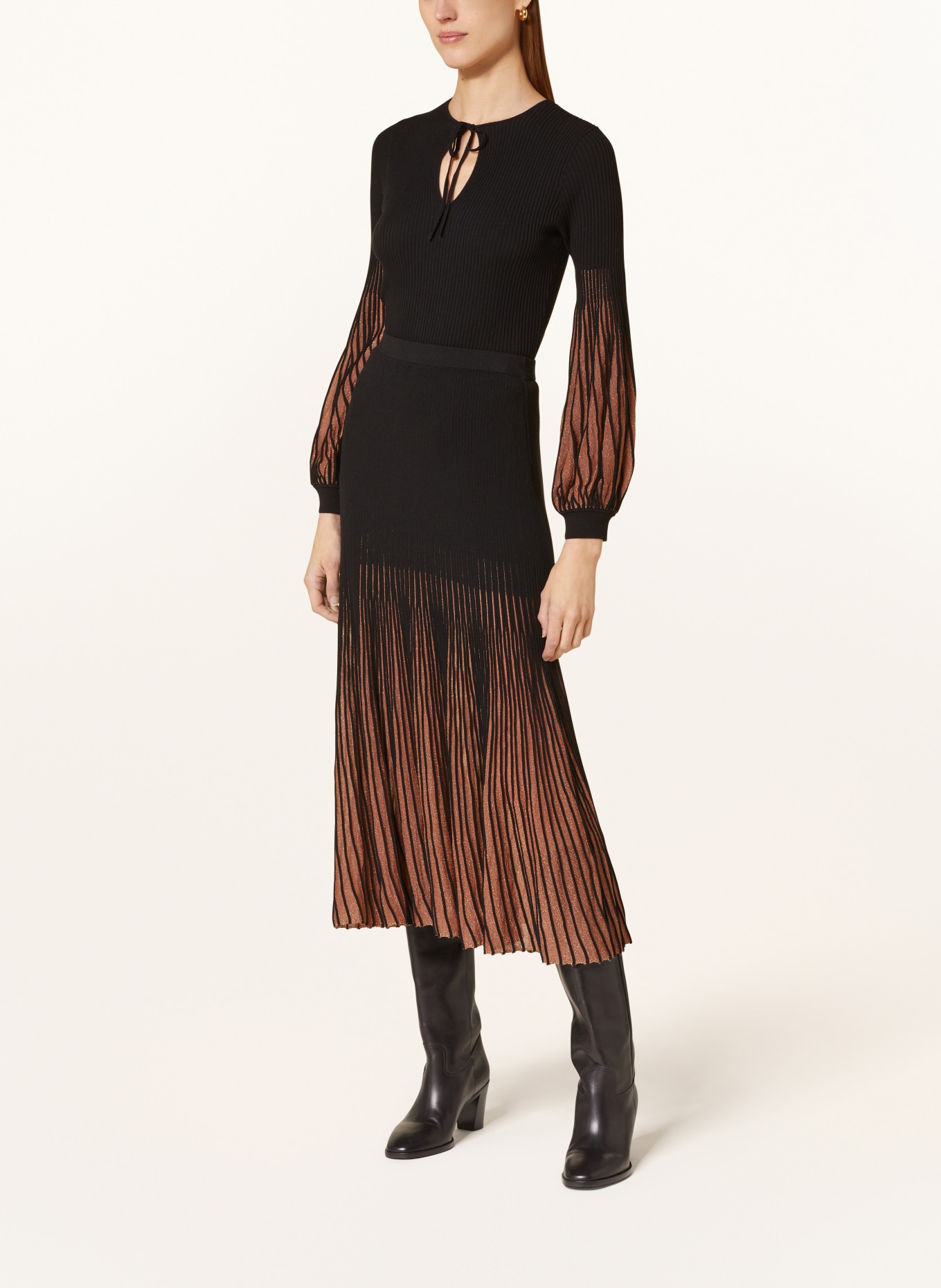ULLA JOHNSON Knit skirt EMILIA with glitter thread, Color: BLACK/ COGNAC (Image 2)