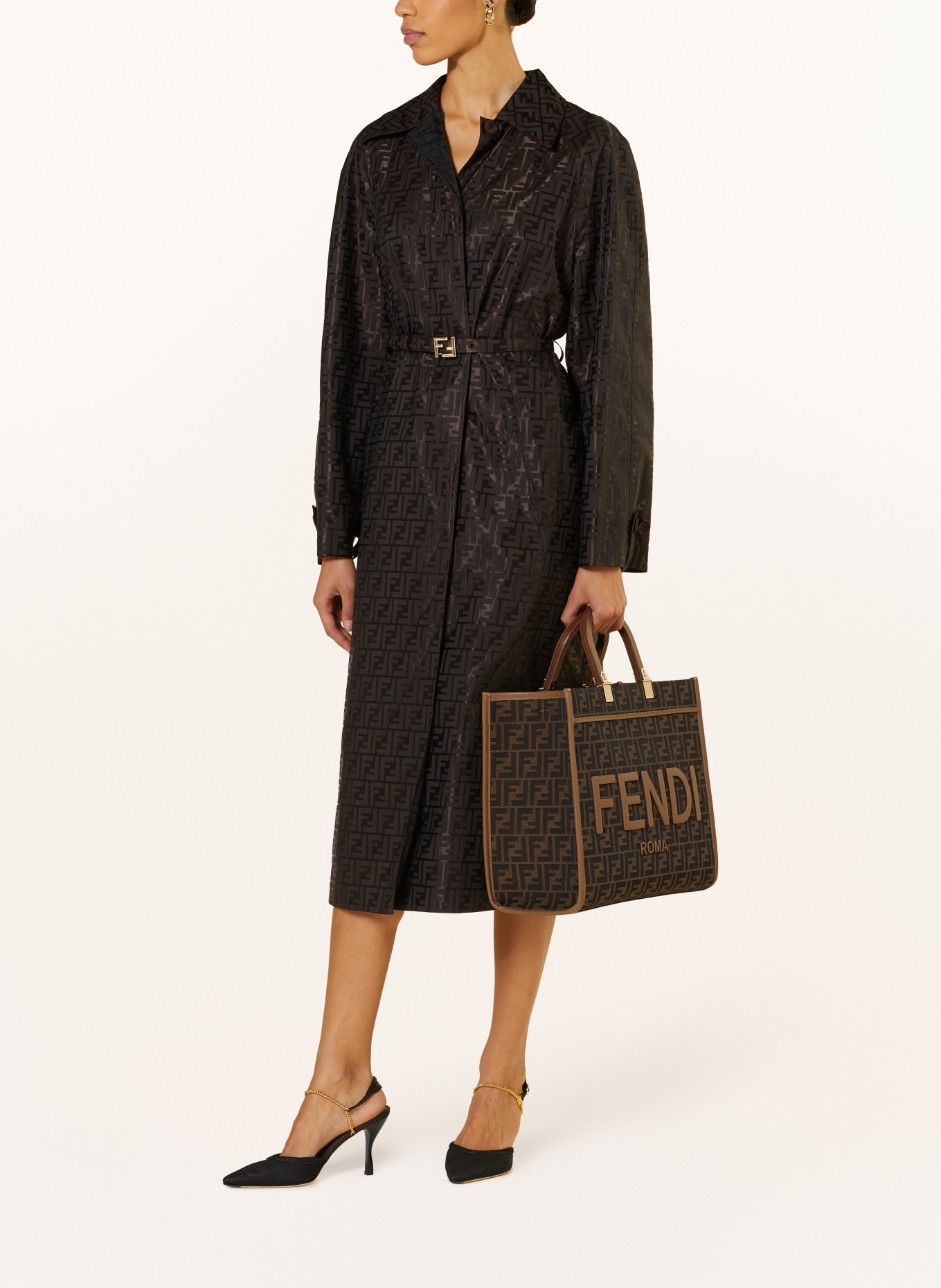 FENDI Torba shopper SUNSHINE: BRĄZOWY/ JASNOBRĄZOWY