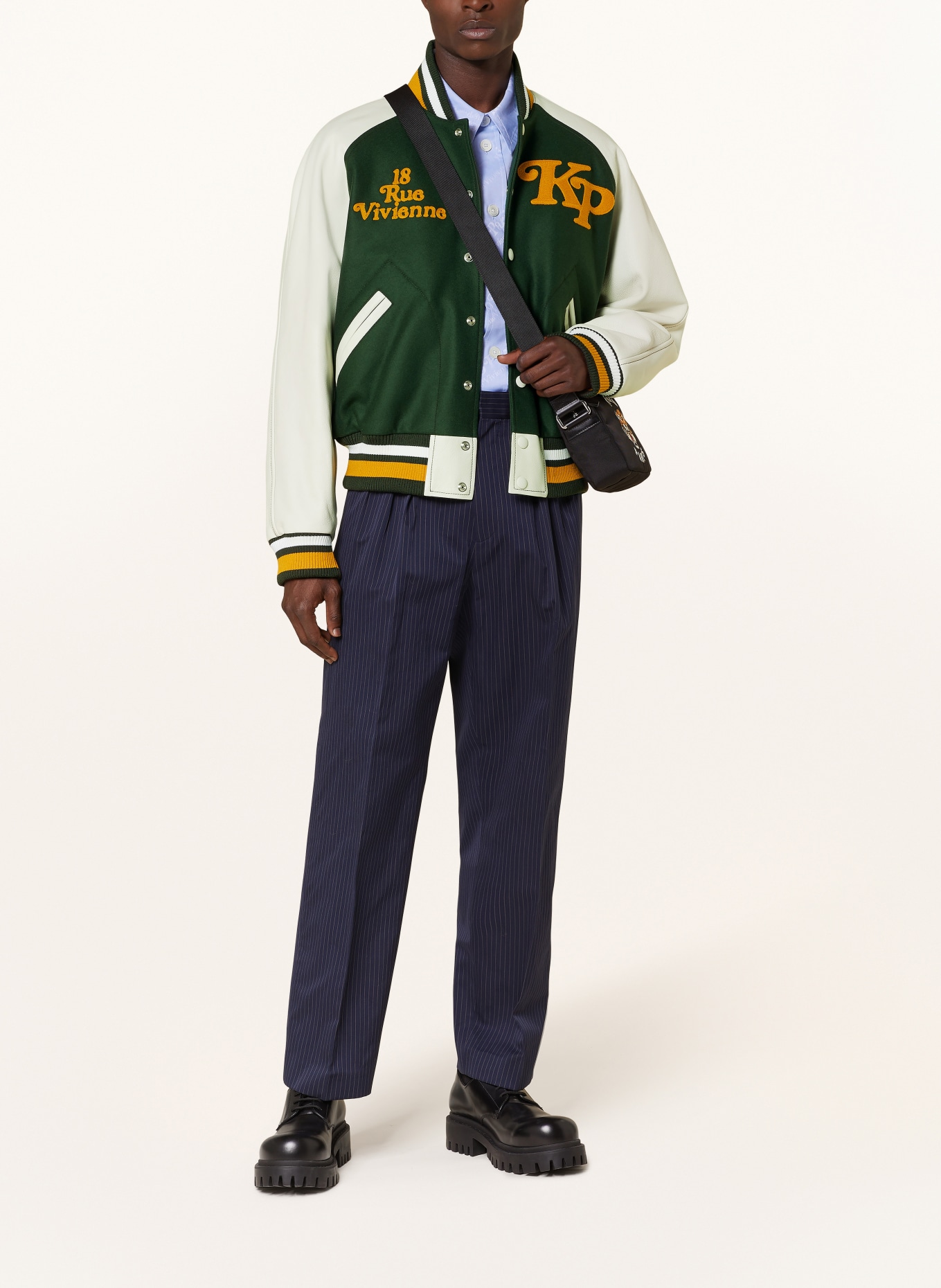 KENZO College jacket in mixed materials, Color: KHAKI/ DARK YELLOW/ ECRU (Image 2)