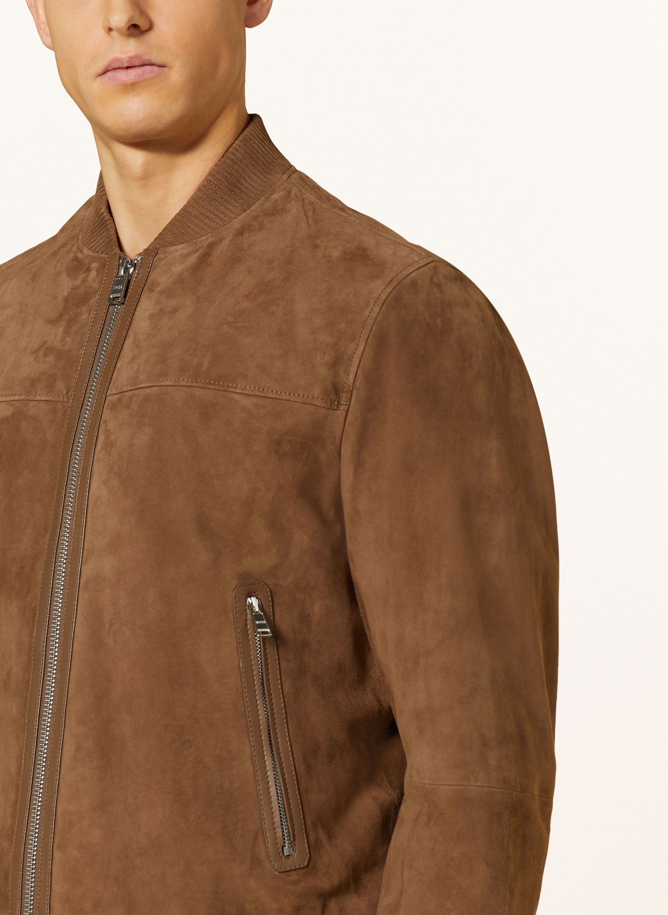 BOSS Ribbed Edging Suede Jacket in Brown for Men