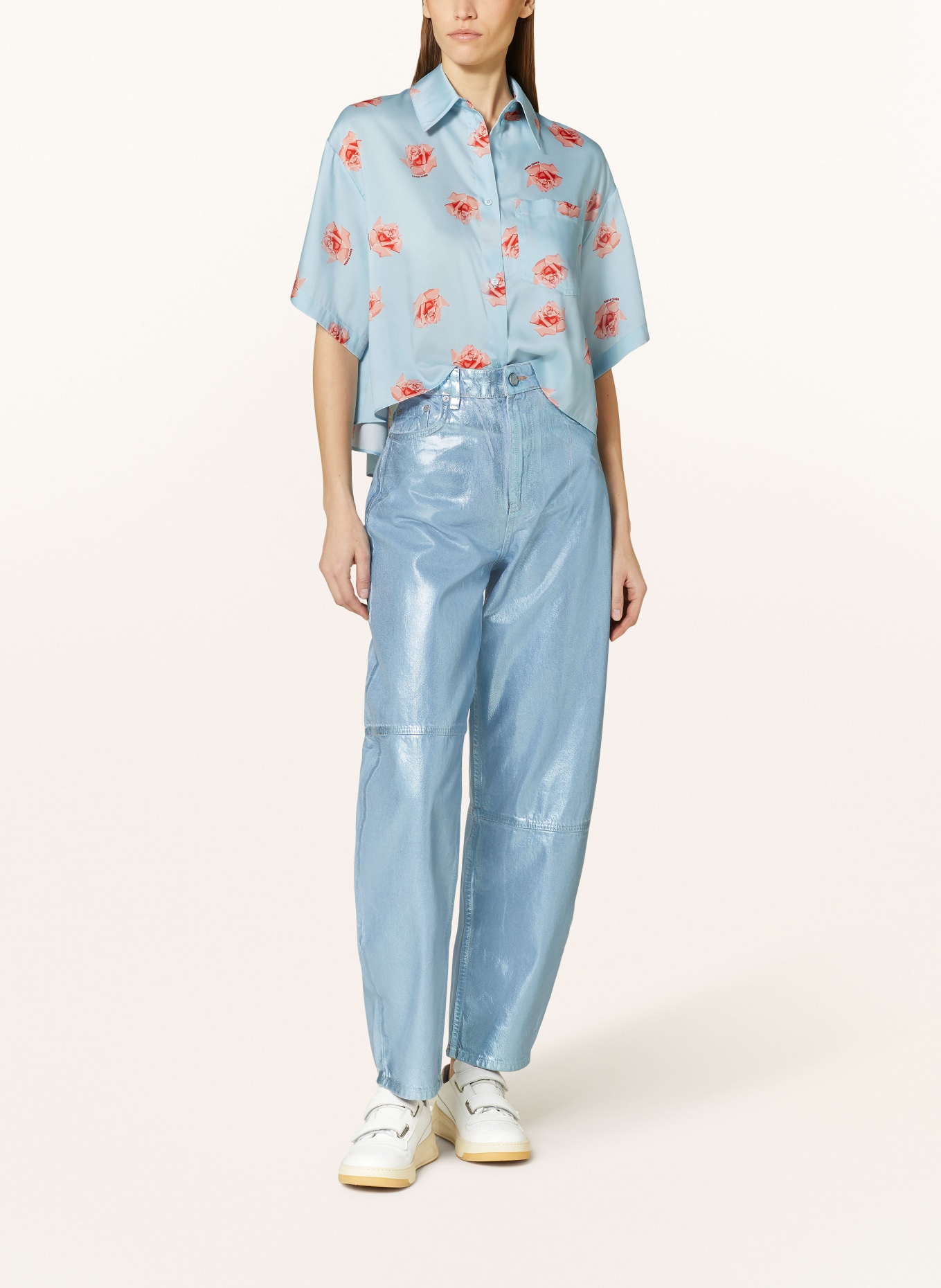 KENZO Cropped shirt blouse, Color: LIGHT BLUE/ RED (Image 2)