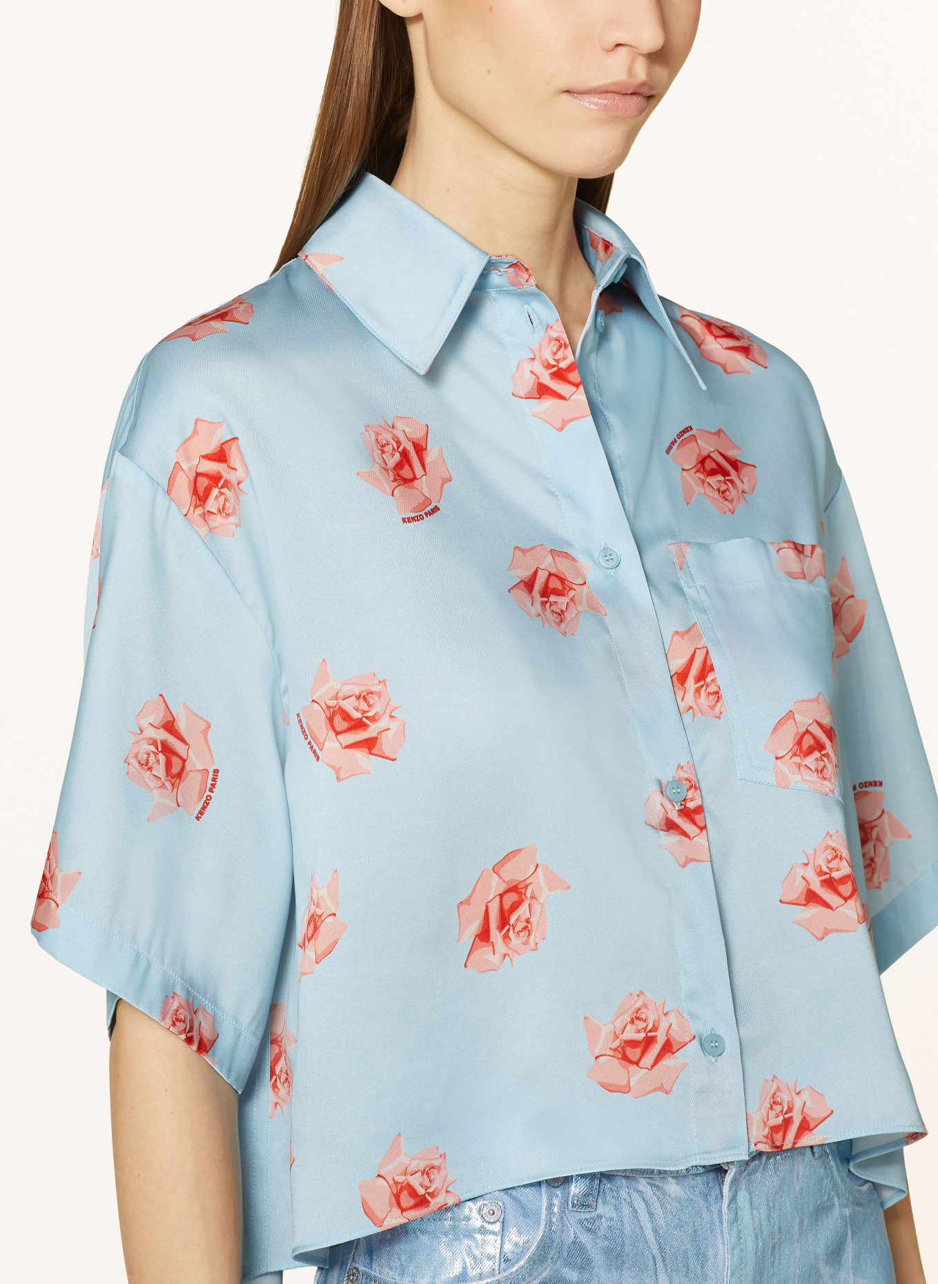 KENZO Cropped shirt blouse, Color: LIGHT BLUE/ RED (Image 4)