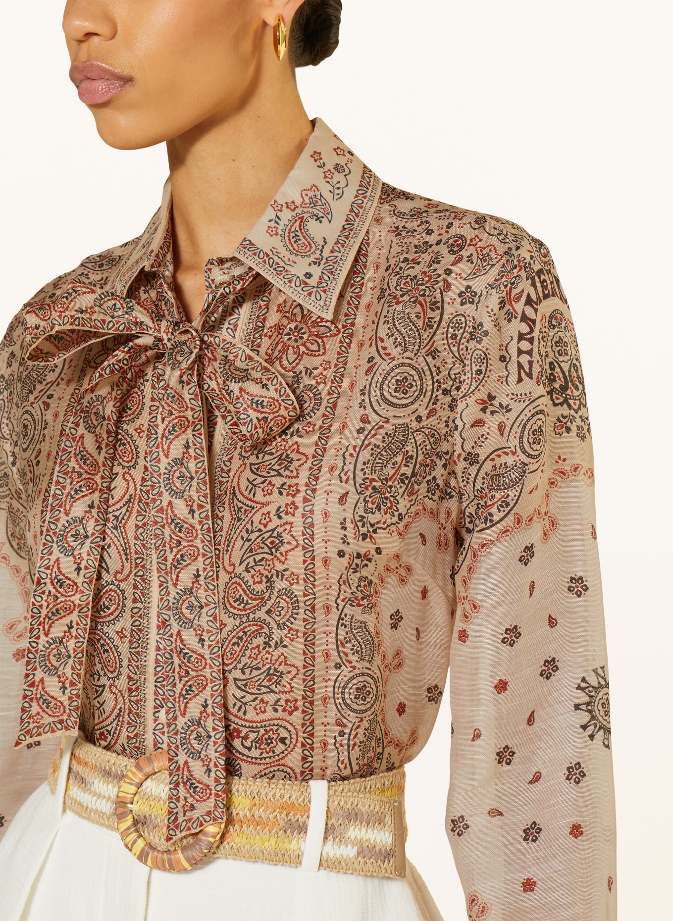 ZIMMERMANN Shirt blouse MATCHMAKER TIE with linen and silk, Color: BLACK/ RED/ CREAM (Image 4)
